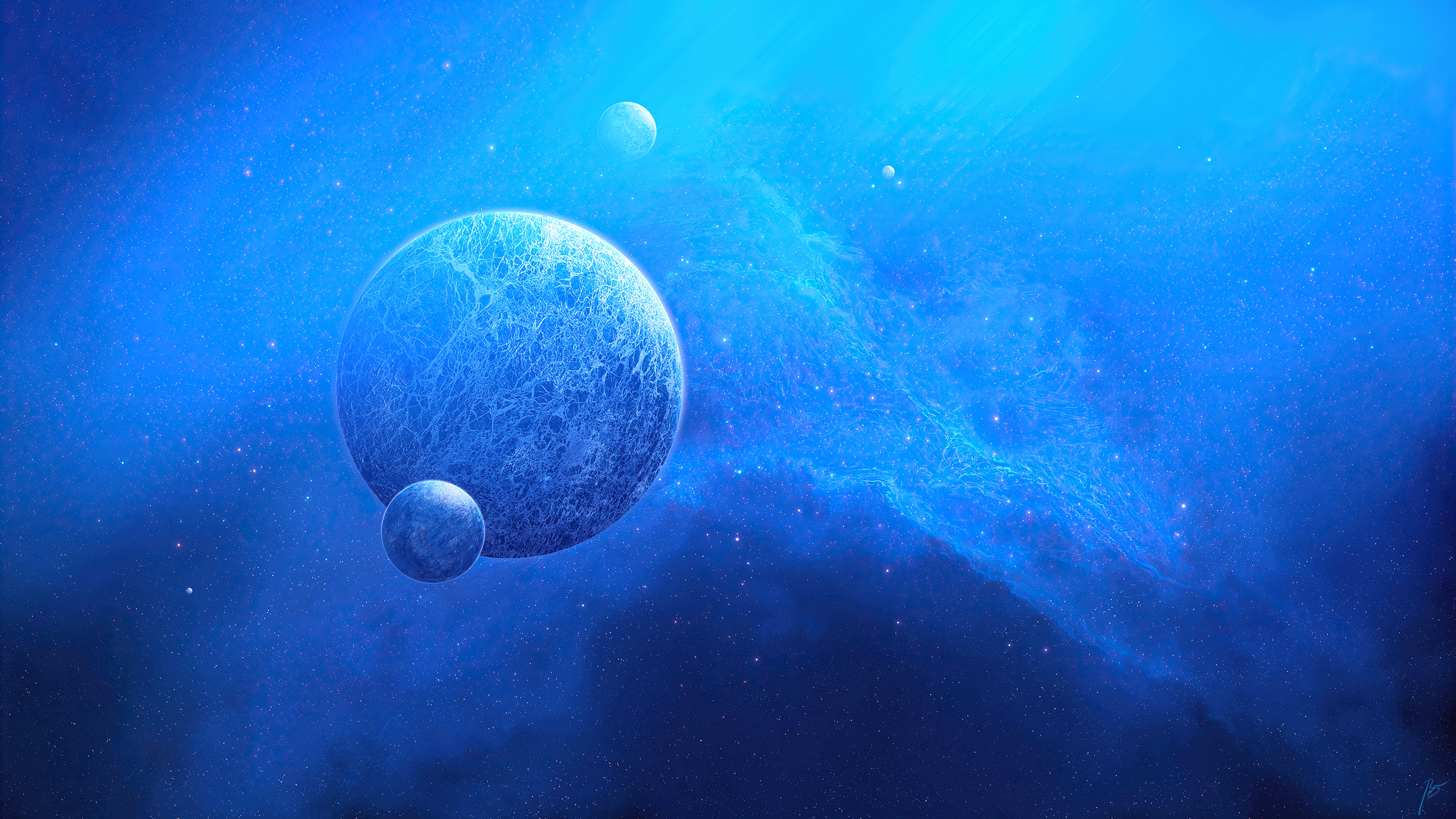 Digital art of planets in deep space HD Wallpaper