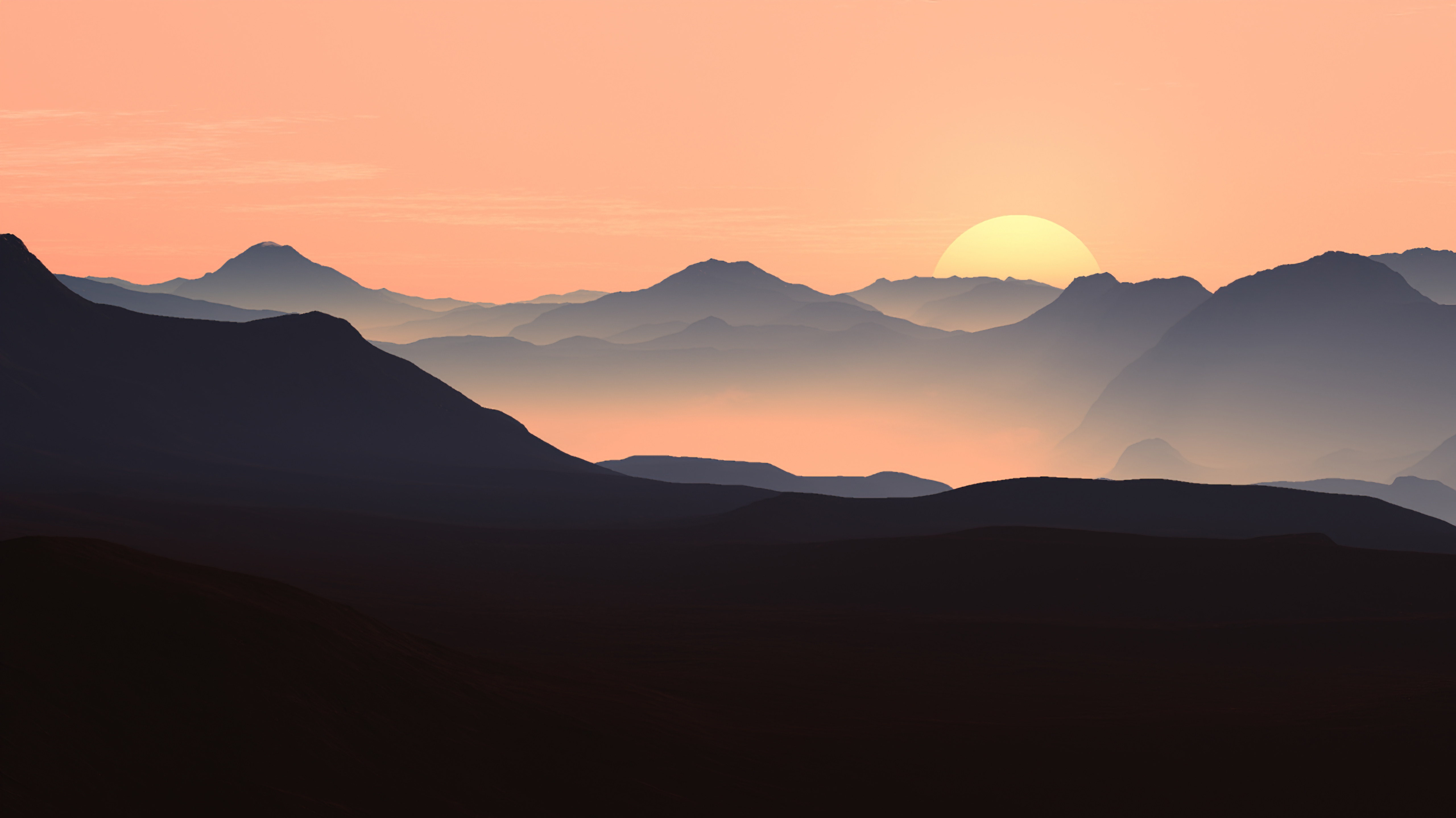 Digital art landscape of mountains at sunset HD Wallpaper