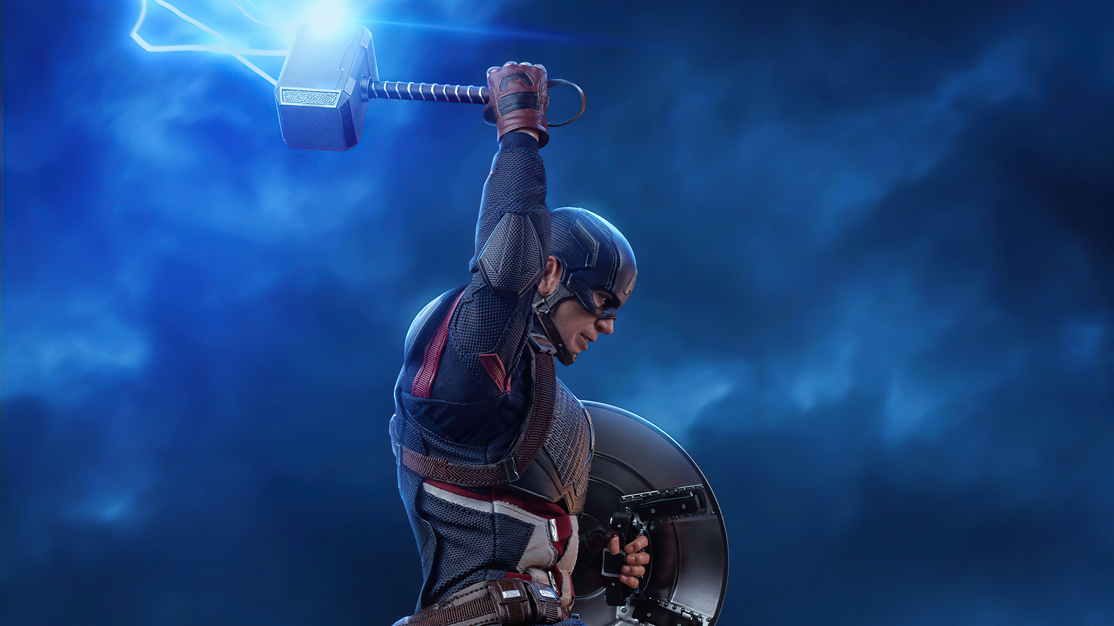 Captain America from Marvel wielding Mjolnir HD Wallpaper