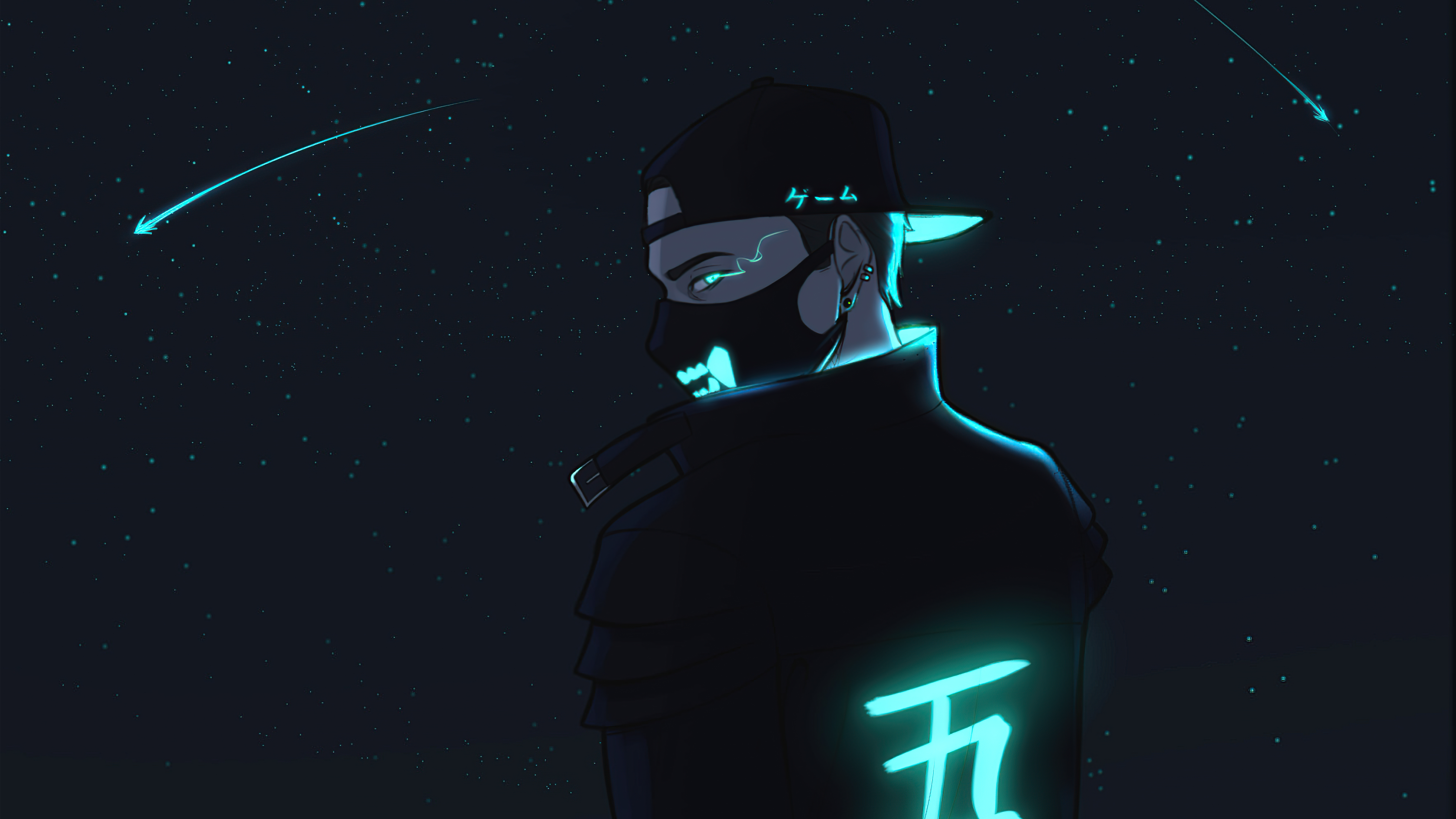 Man with mask and cap under starry sky HD Wallpaper