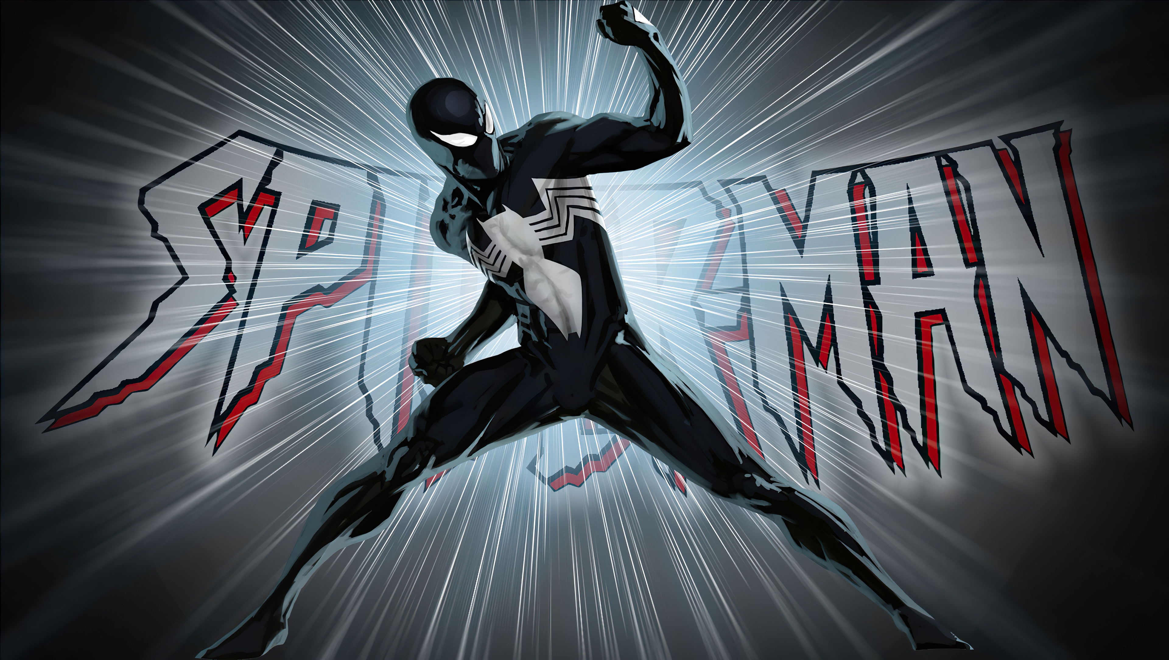 Spider-Man in black suit with Spiderman logo HD Wallpaper