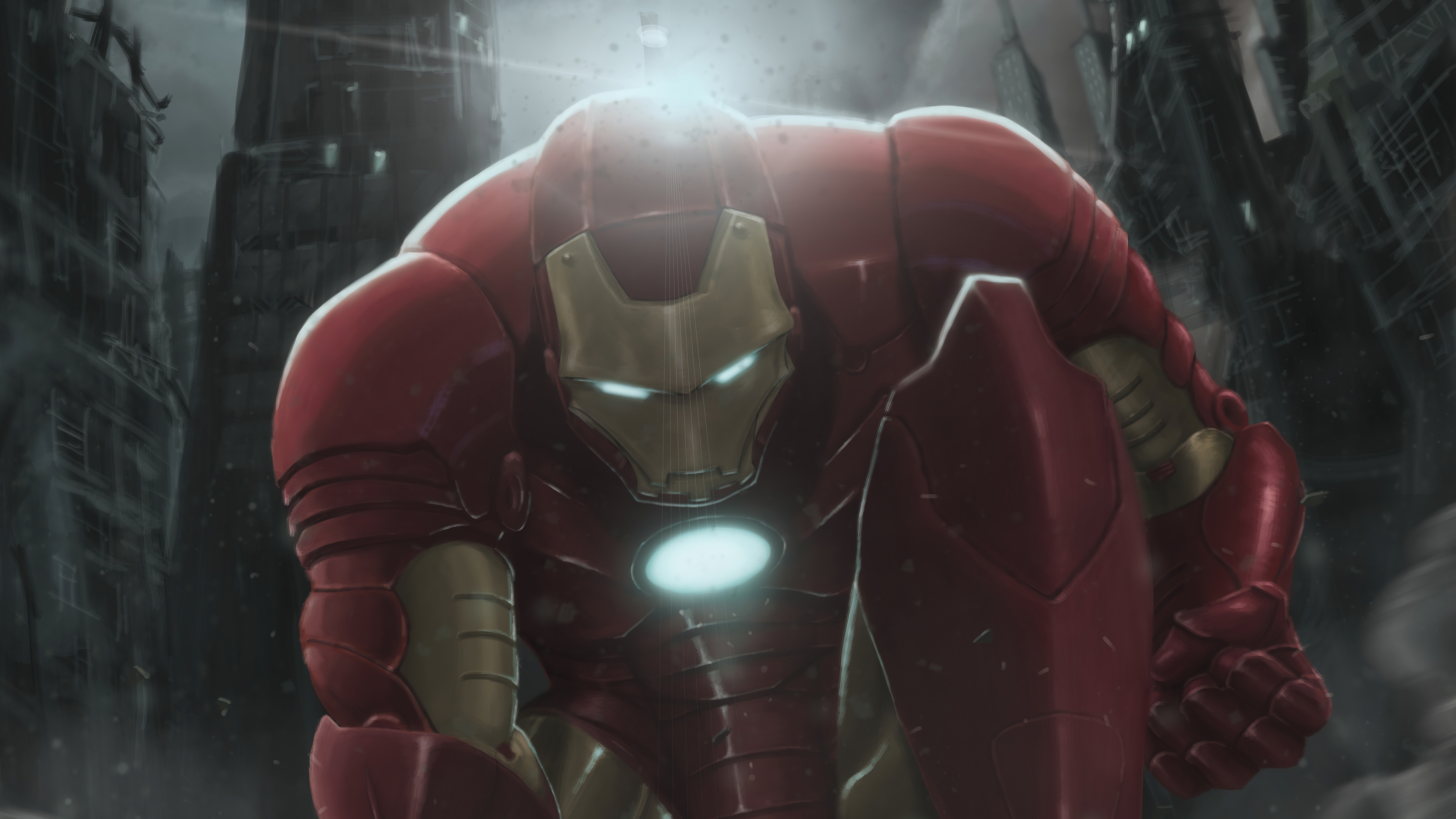 Iron Man in a destroyed city HD Wallpaper