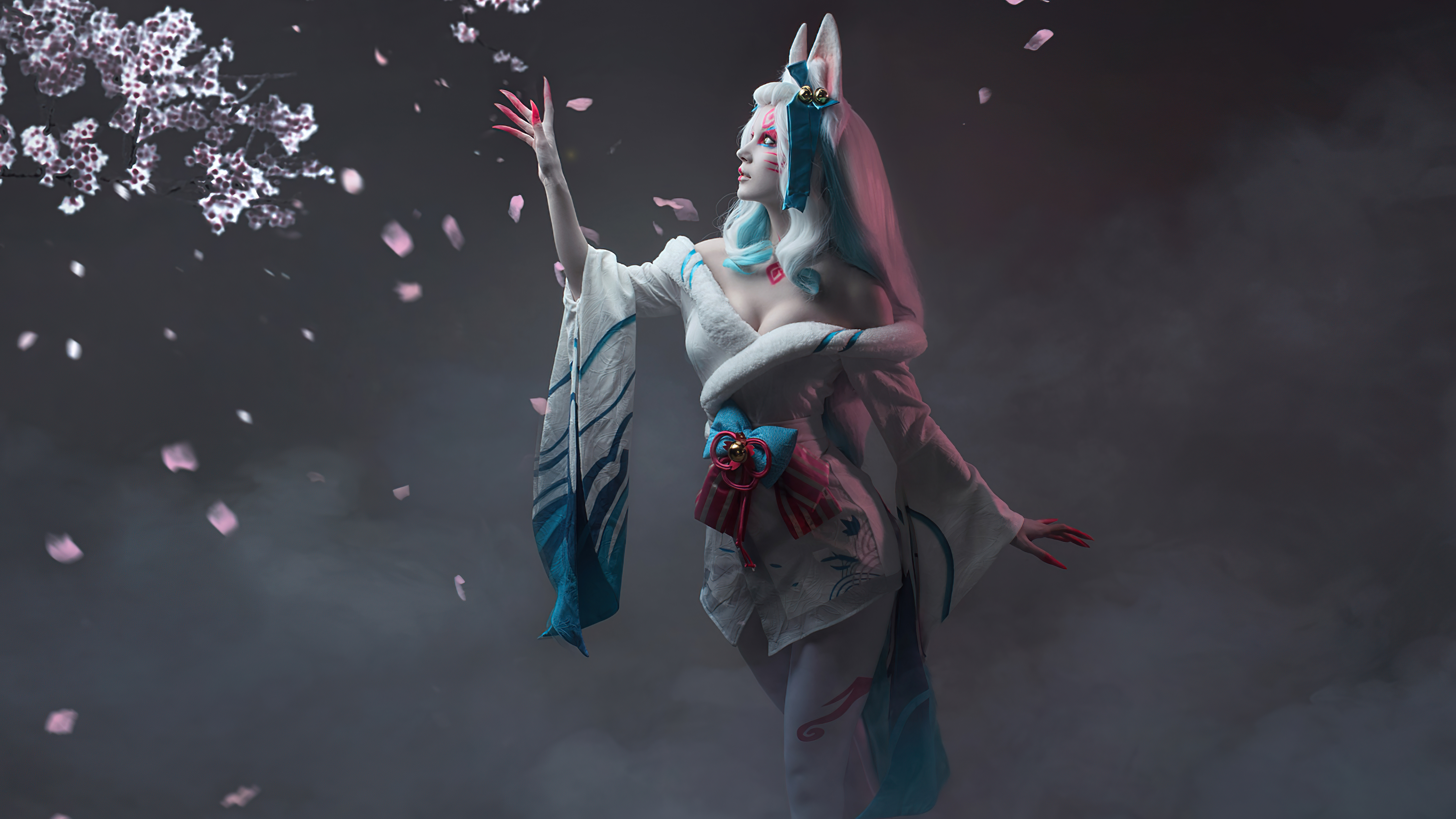 Ahri from League of Legends cosplay with cherry blossoms HD Wallpaper