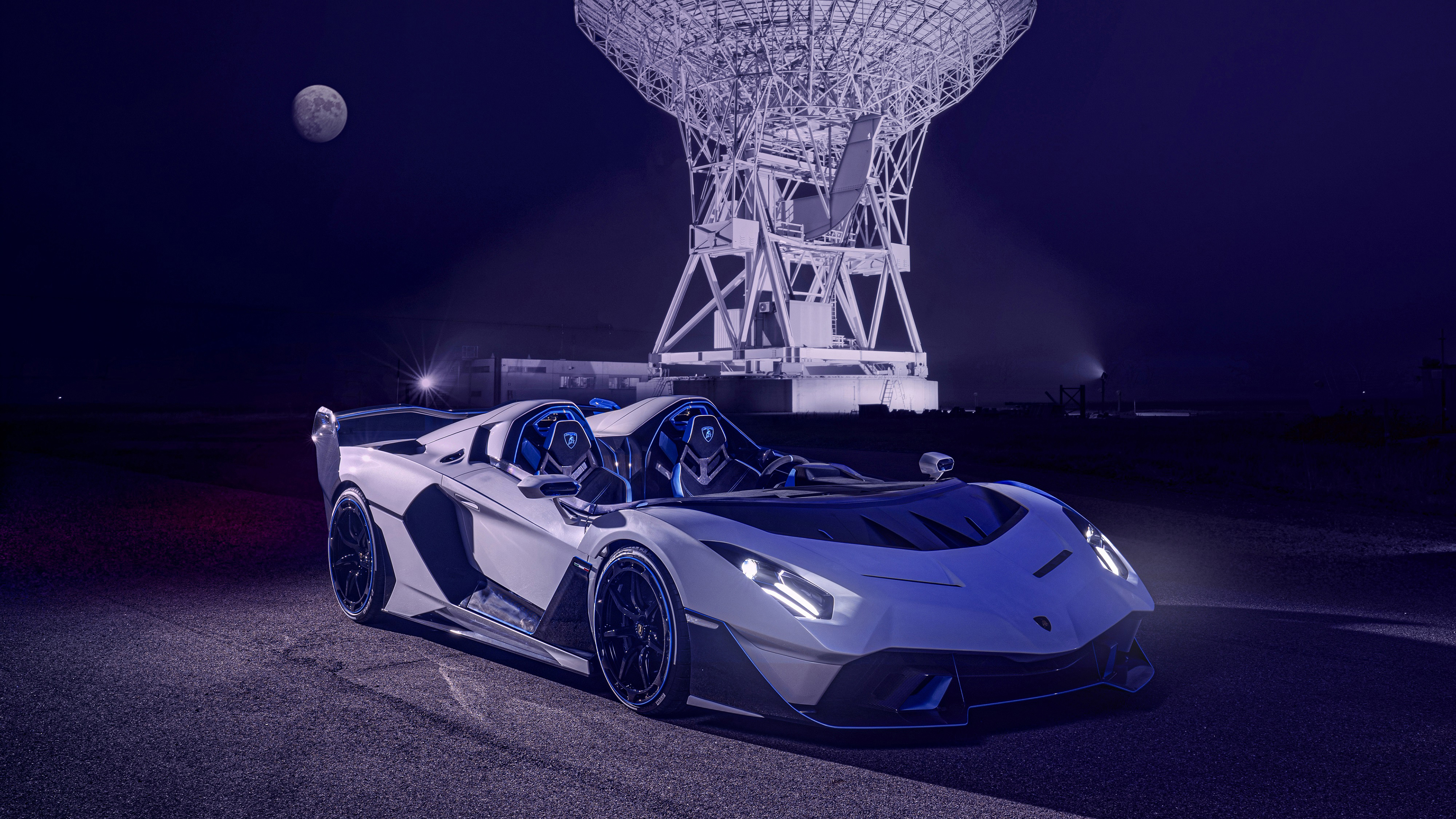 Lamborghini SC20 car at night near a radio telescope HD Wallpaper