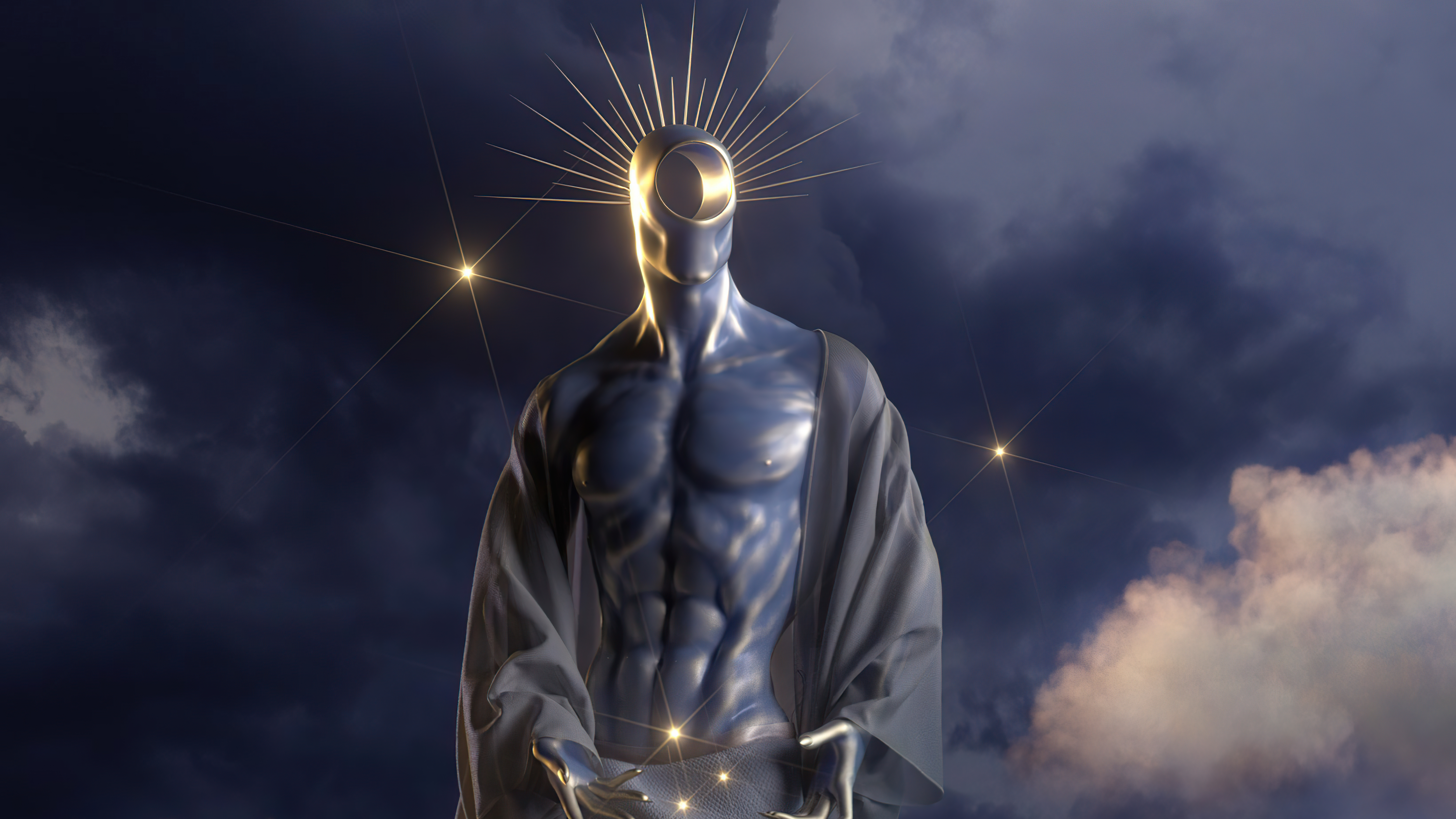 Digital art of a celestial being with a halo HD Wallpaper