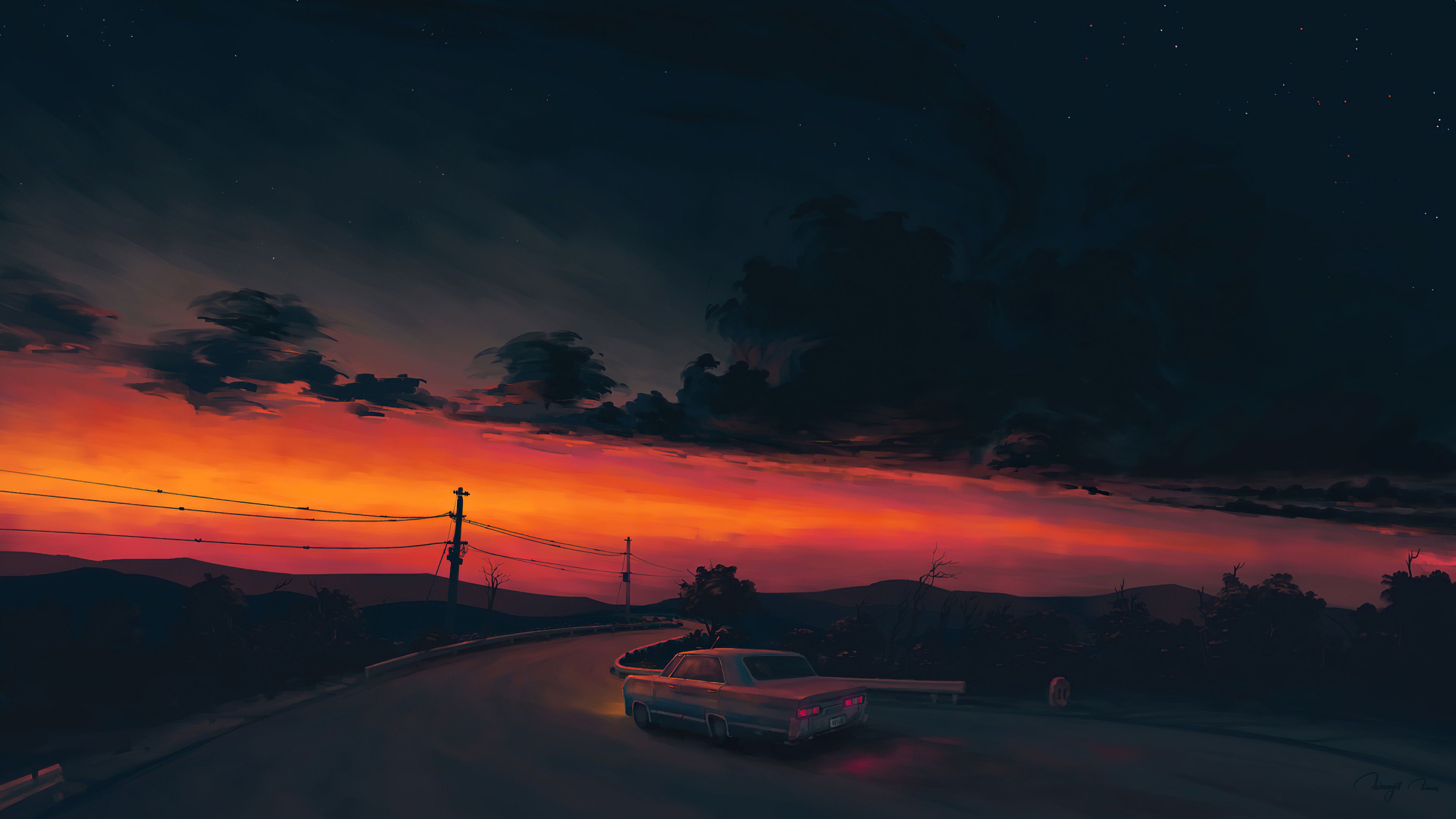 Car driving on a road during sunset HD Wallpaper