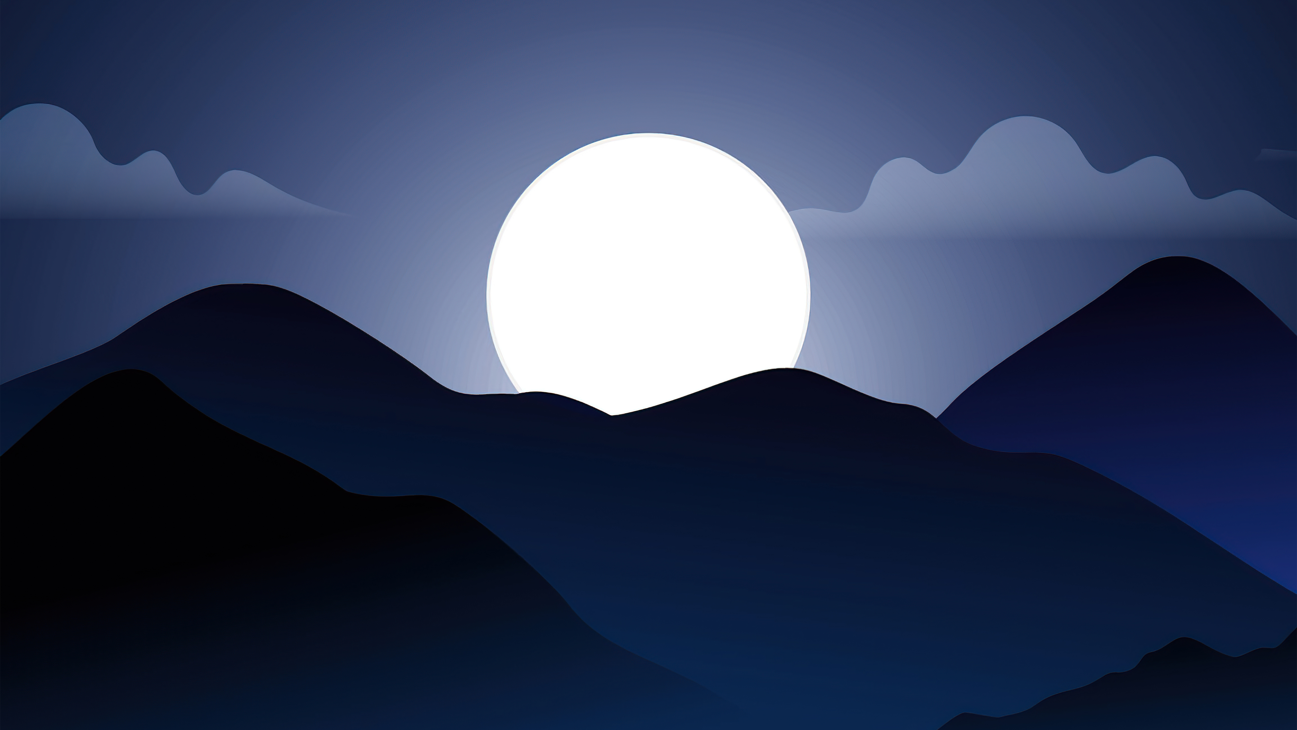 Digital art of a moonlit mountain landscape HD Wallpaper