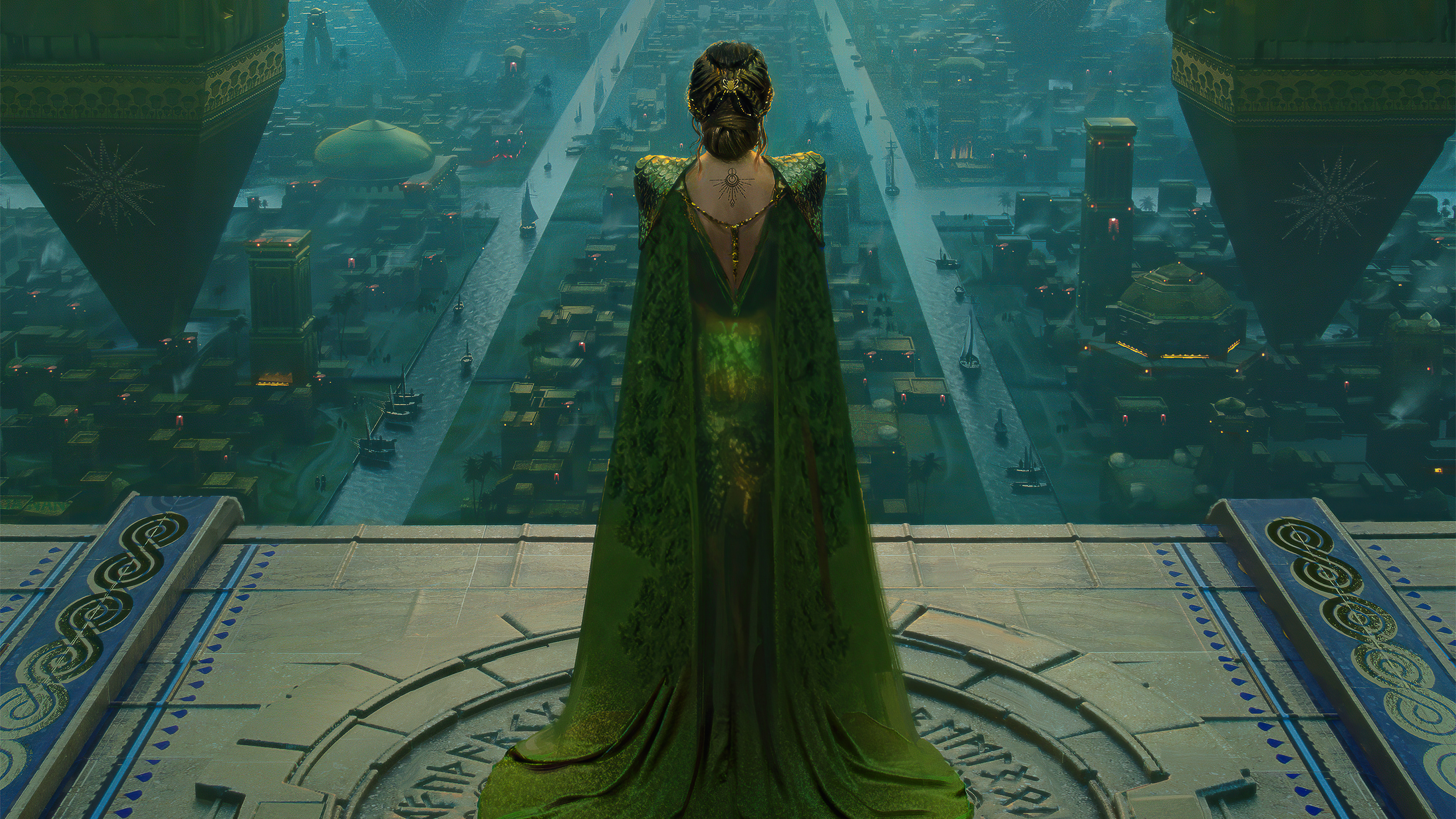 Queen Overlooking Ancient City in 4K Digital Art HD Wallpaper