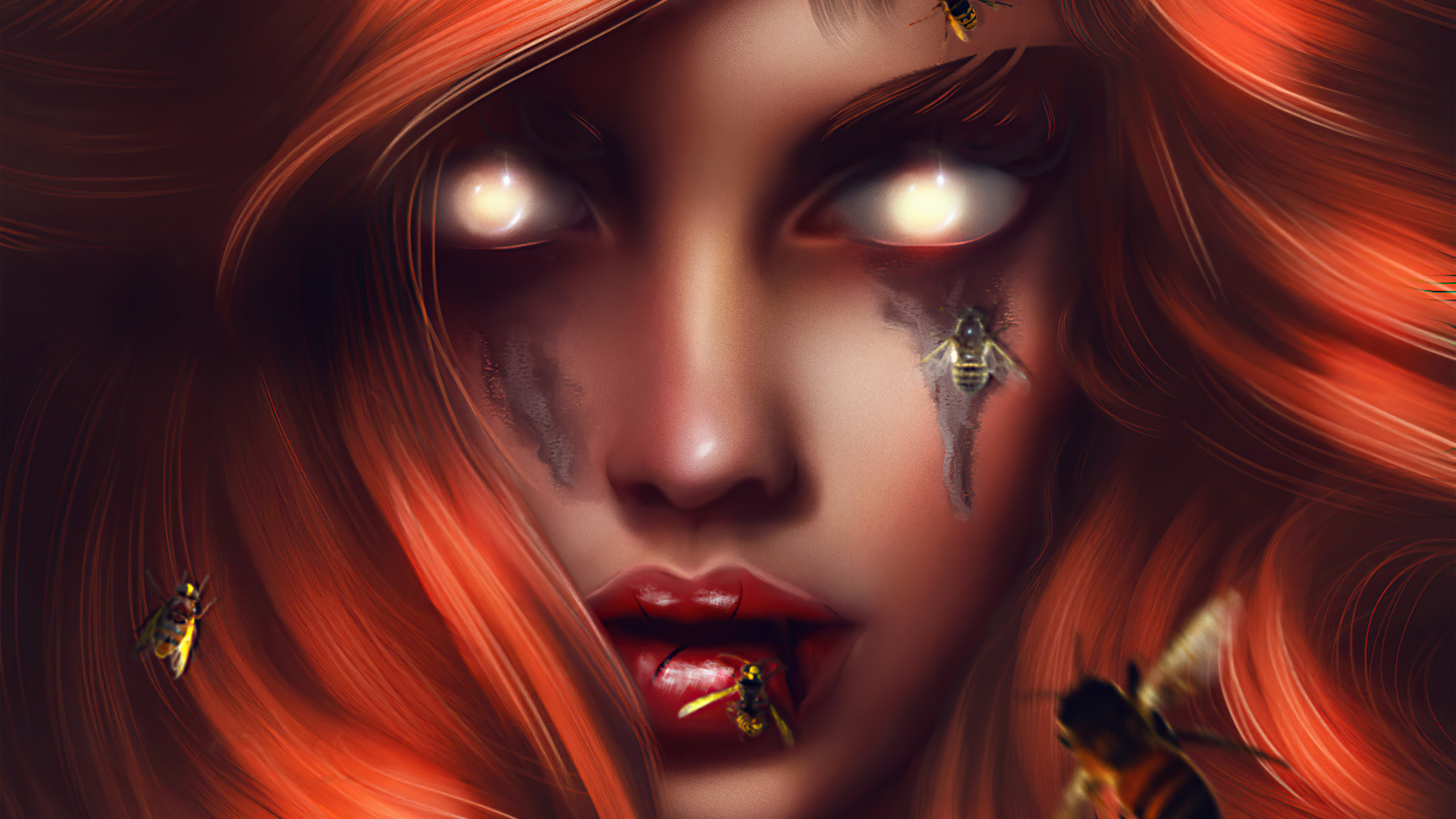 Digital art portrait of a woman with bees HD Wallpaper