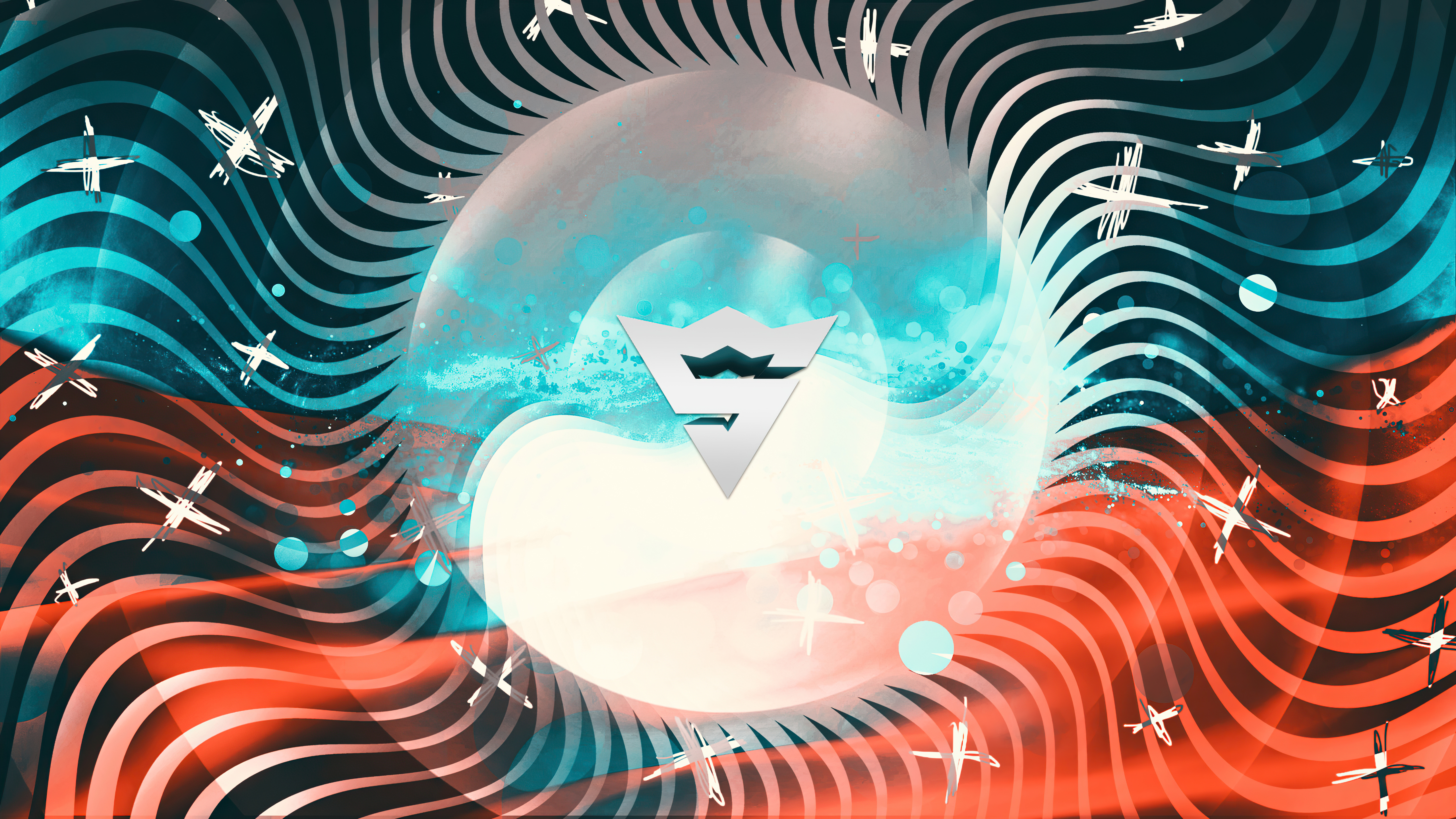 Abstract digital art with waves and a logo HD Wallpaper