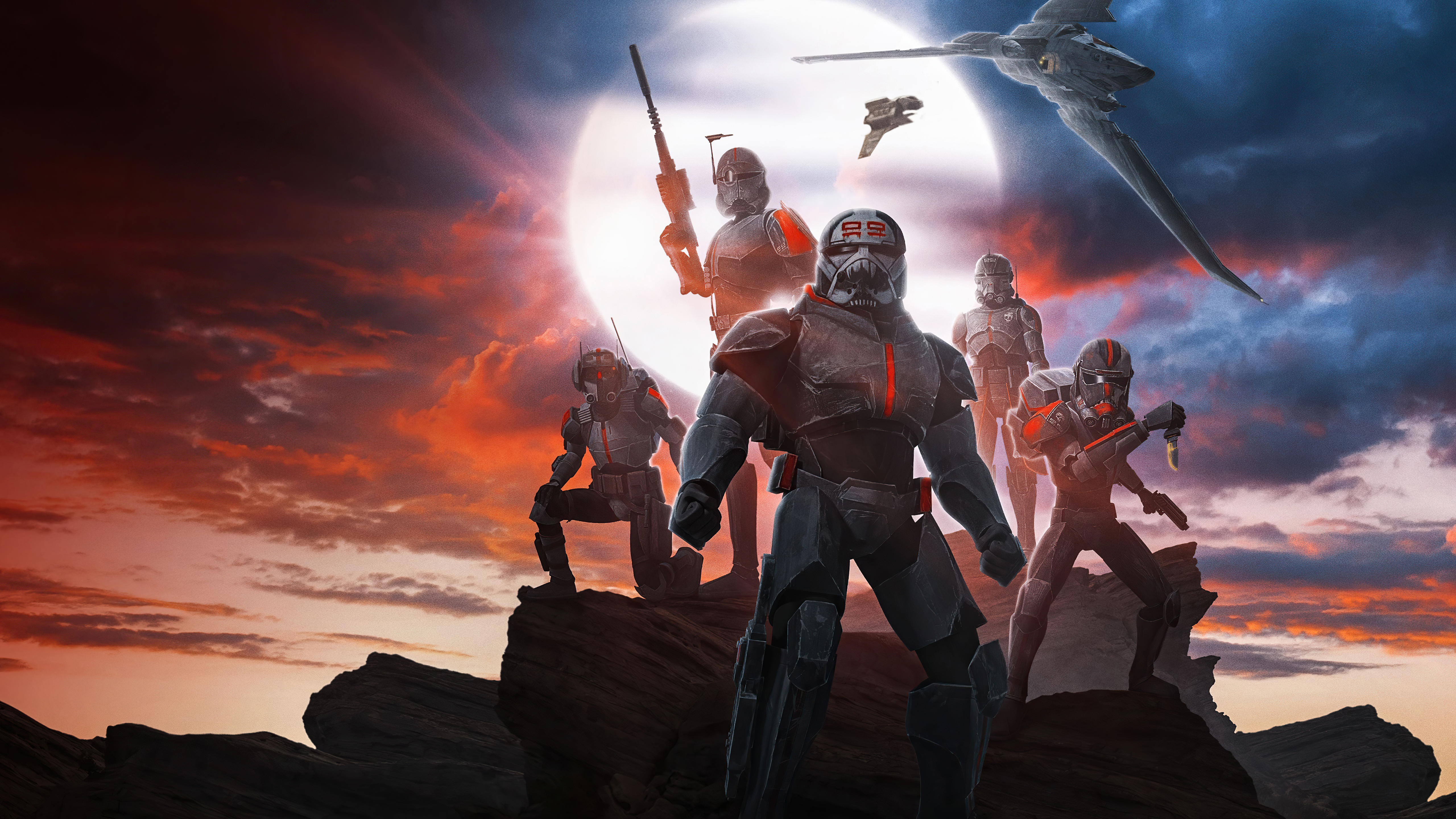Star Wars: The Bad Batch characters on a rocky outcrop HD Wallpaper