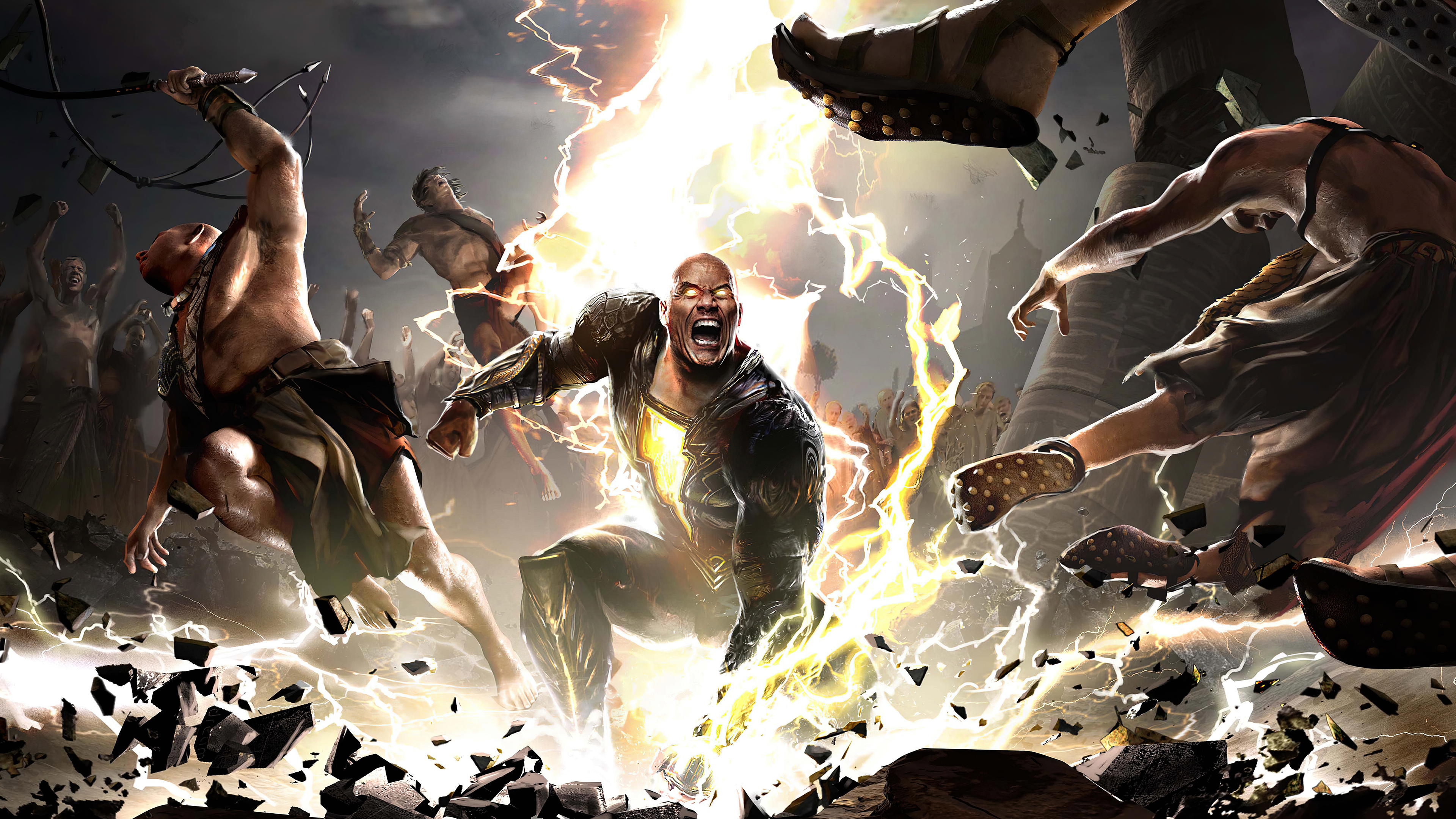 Black Adam fighting in a battle with lightning HD Wallpaper
