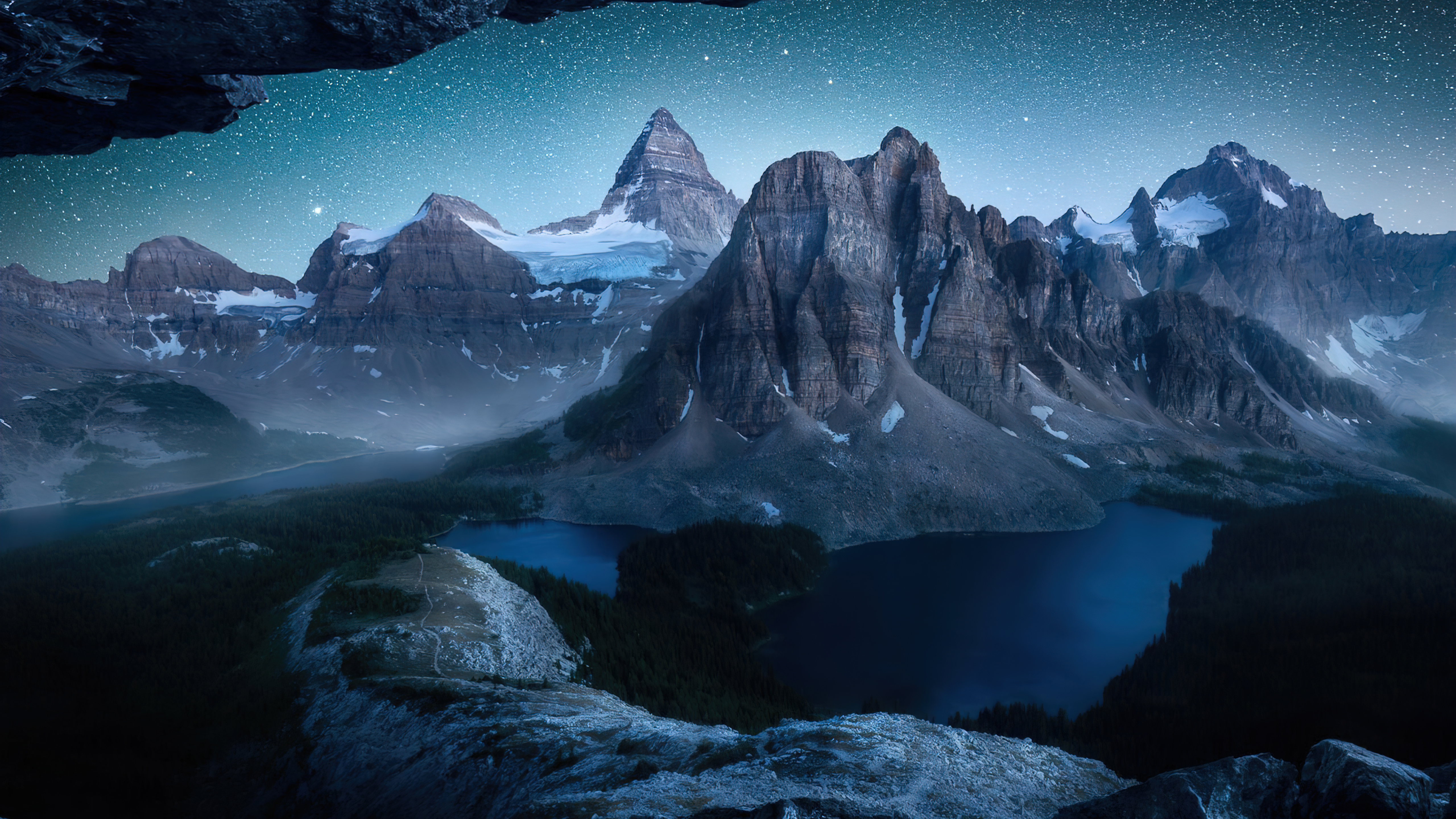 Mountain Landscape Under Starry Sky HD Wallpaper