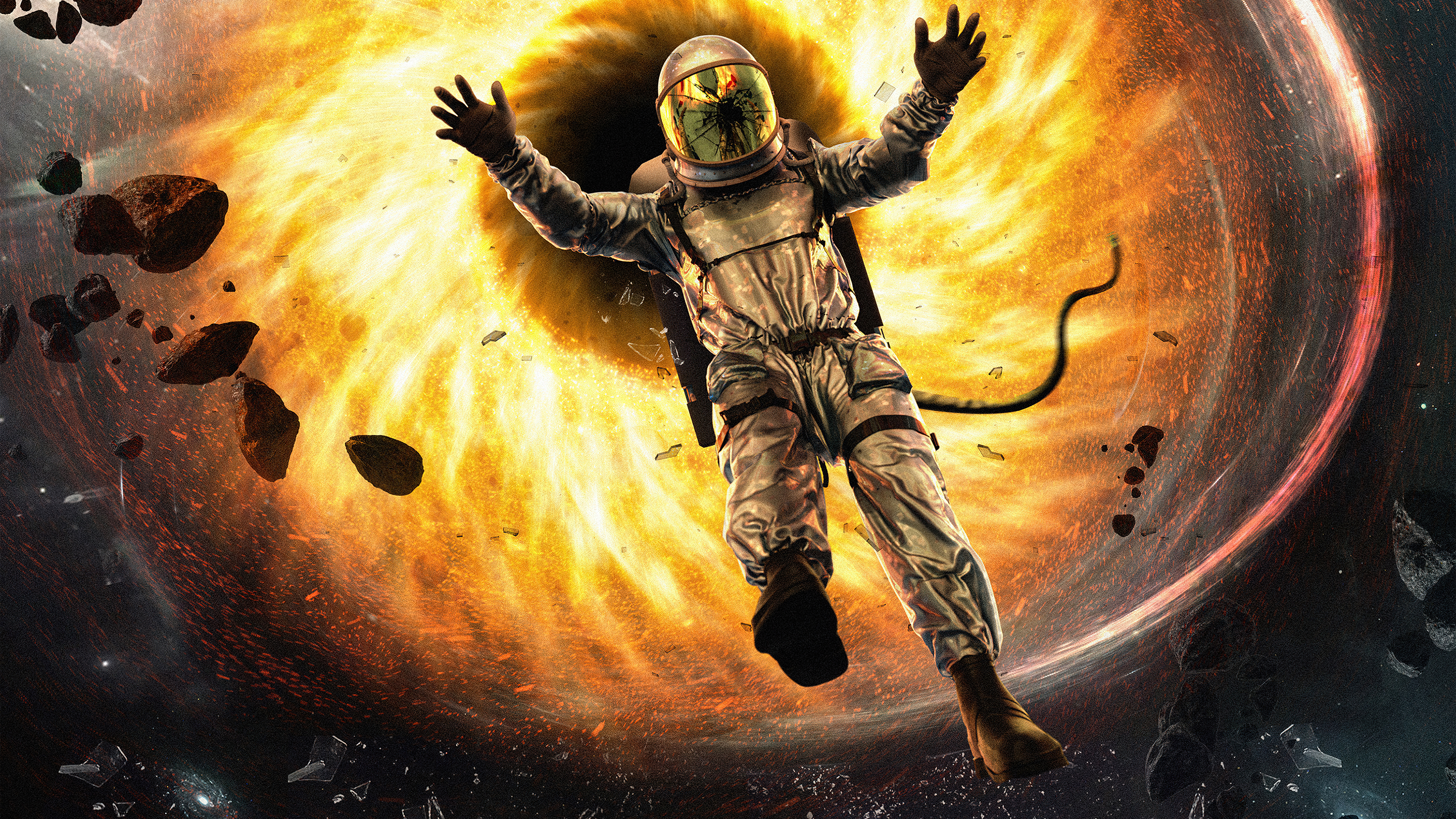 Astronaut falling into a black hole HD Wallpaper