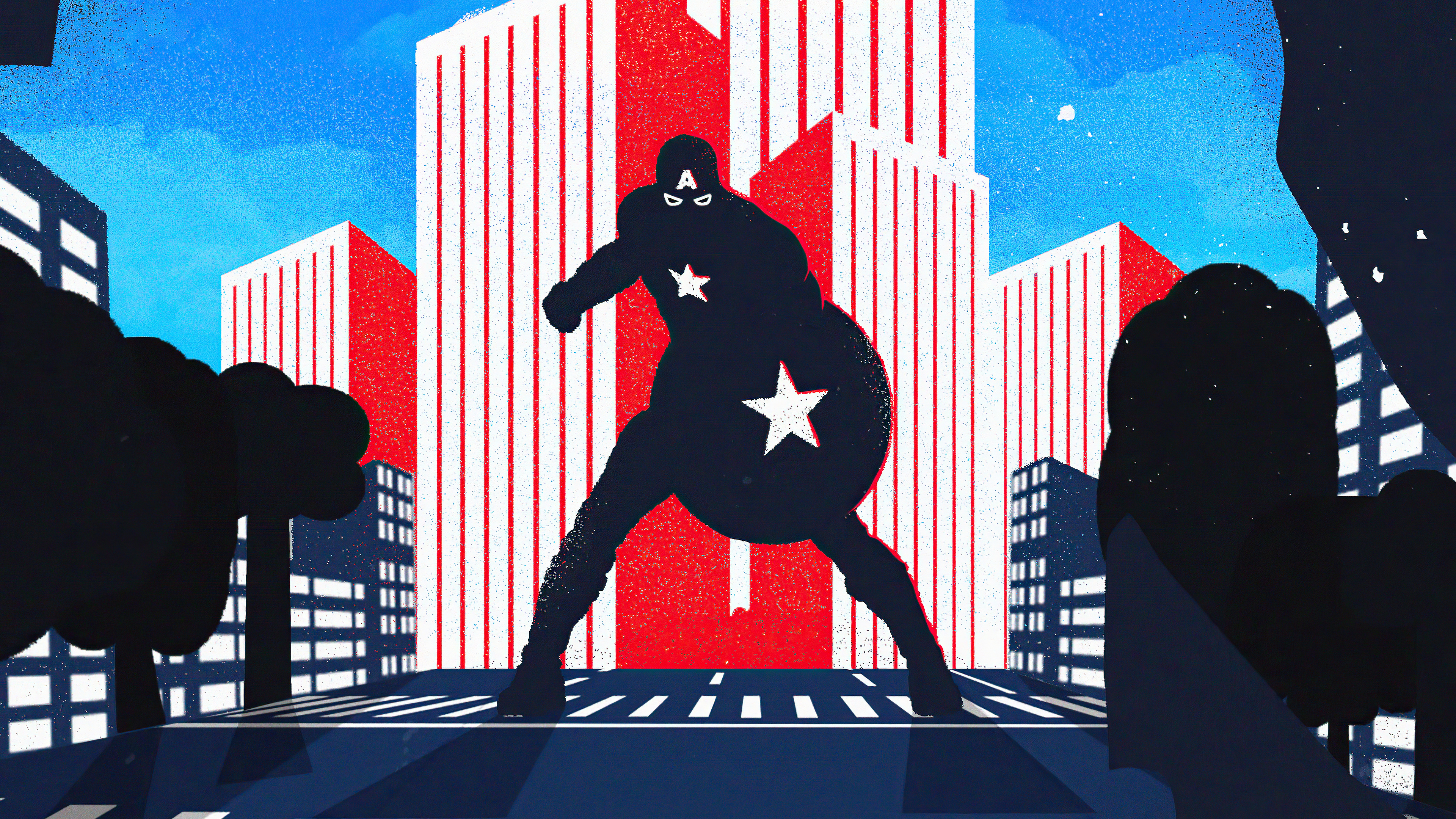 Captain America in a minimalist city skyline HD Wallpaper