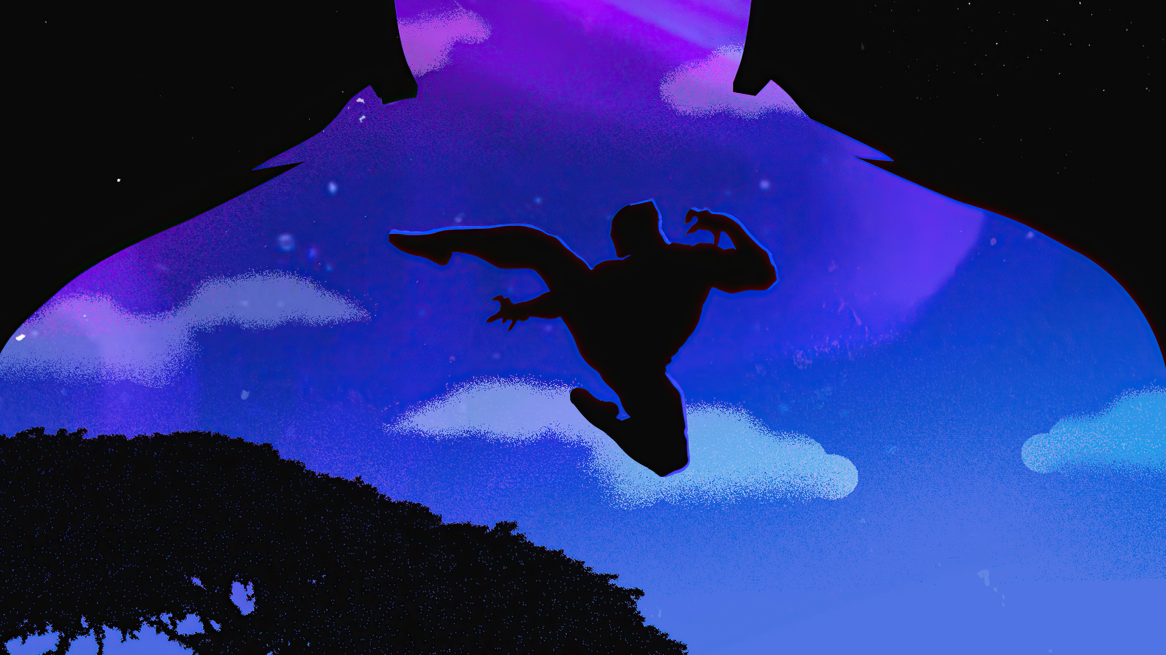 Black Panther jumping in front of a starry purple sky HD Wallpaper