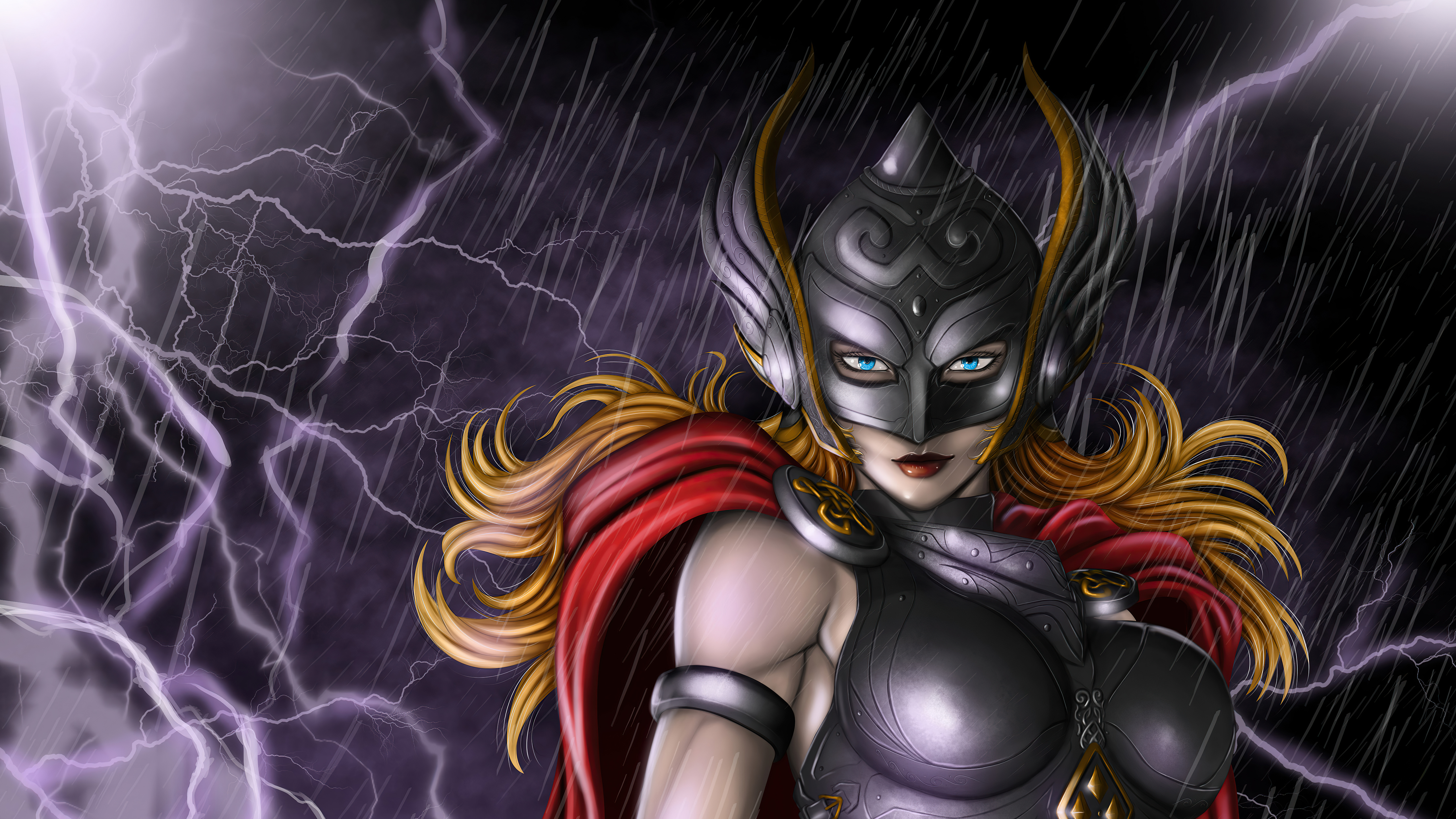 Jane Foster as Thor in a thunderstorm HD Wallpaper