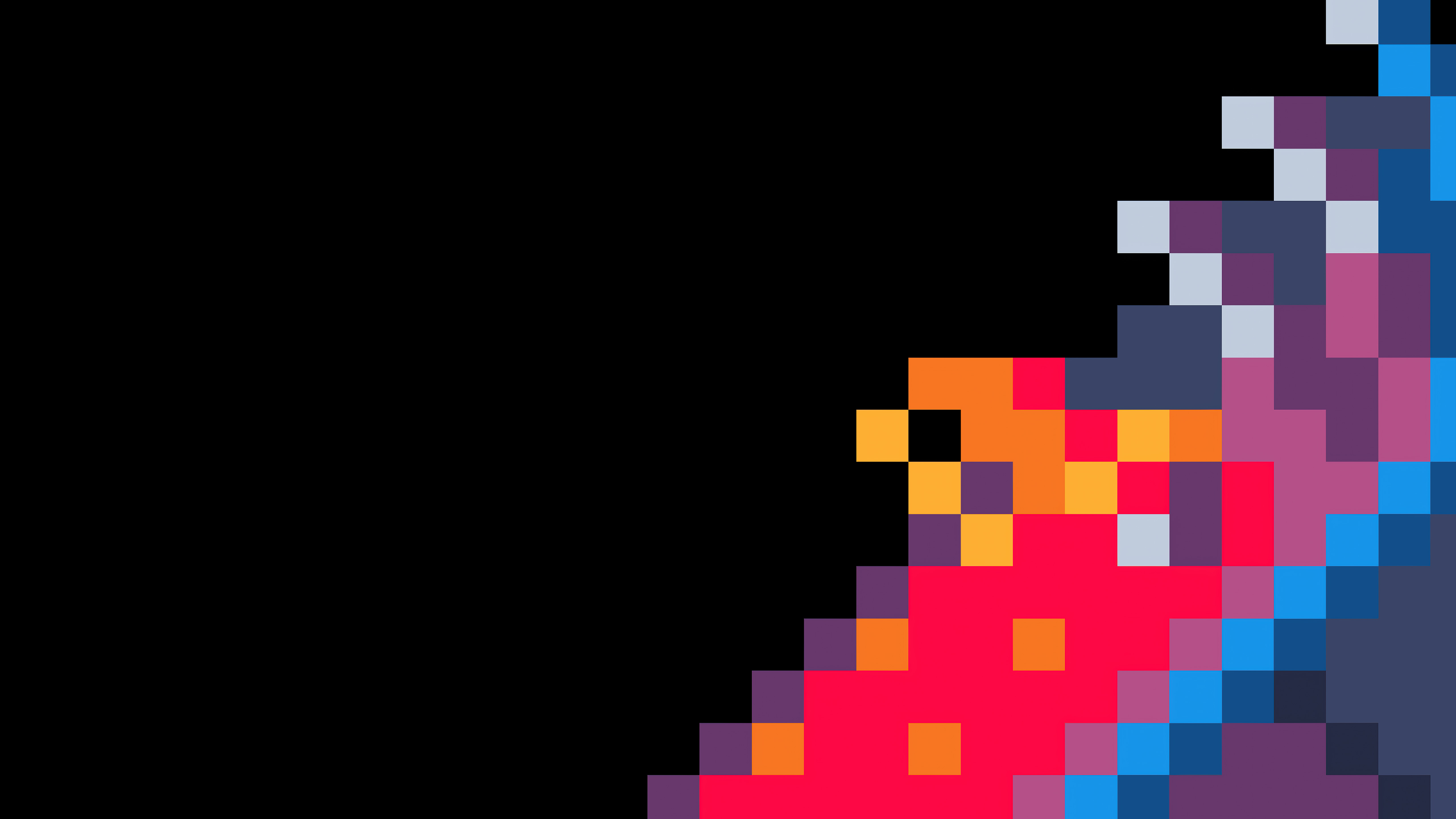 Abstract digital art with red, orange, purple, and blue pixels HD Wallpaper