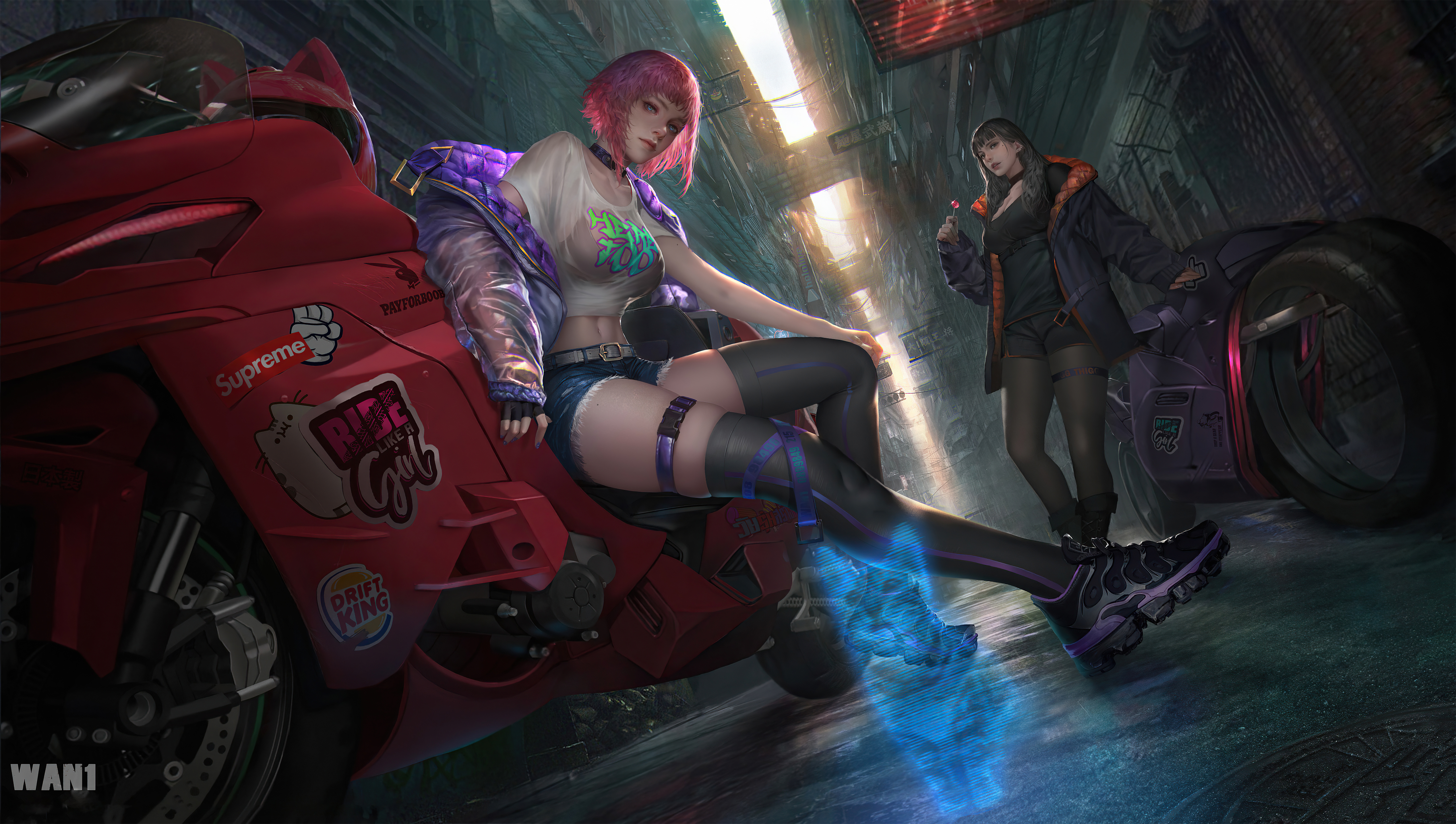 Cyberpunk girls with motorcycles HD Wallpaper