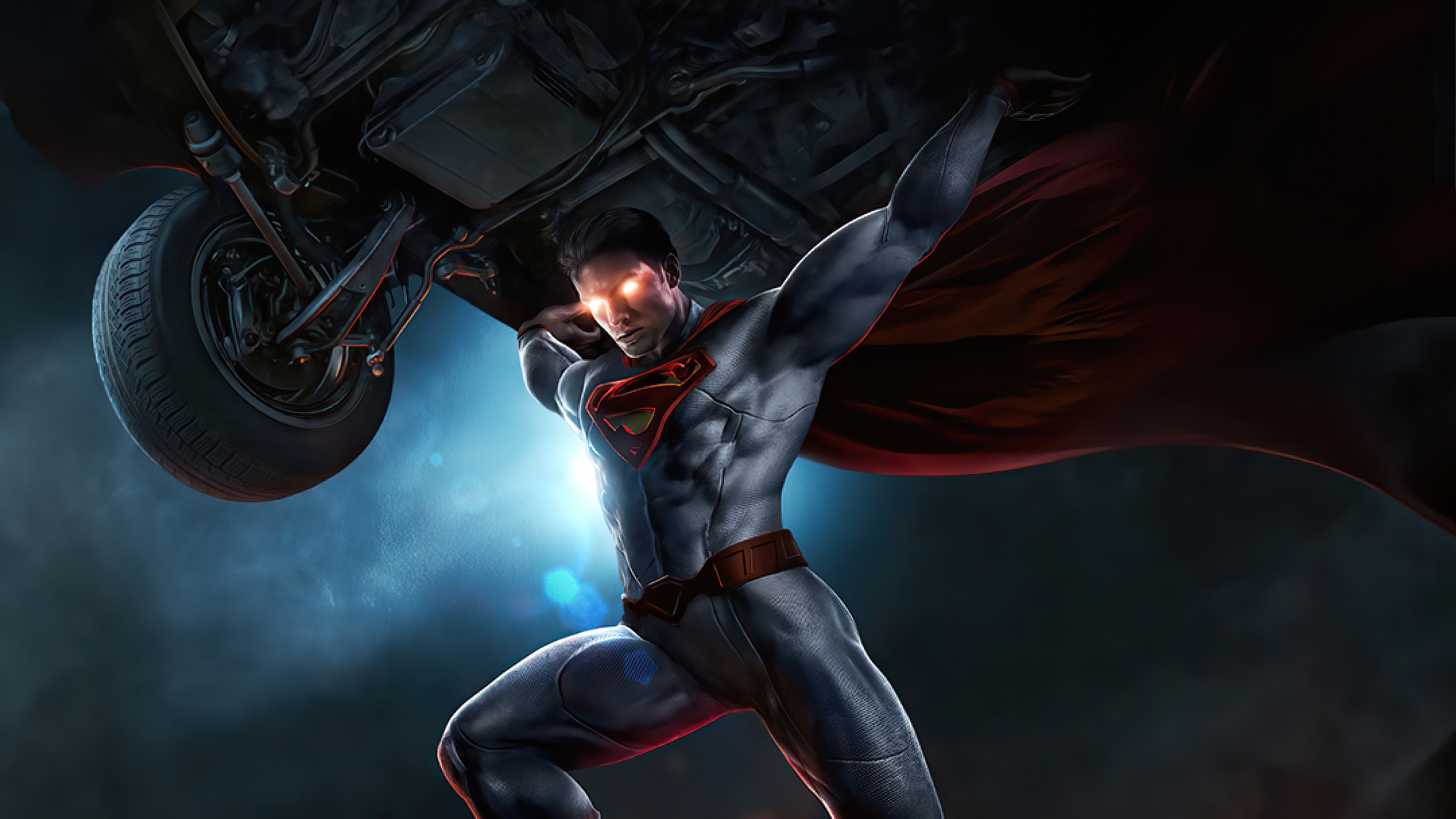 Superman lifting a car, digital art HD Wallpaper