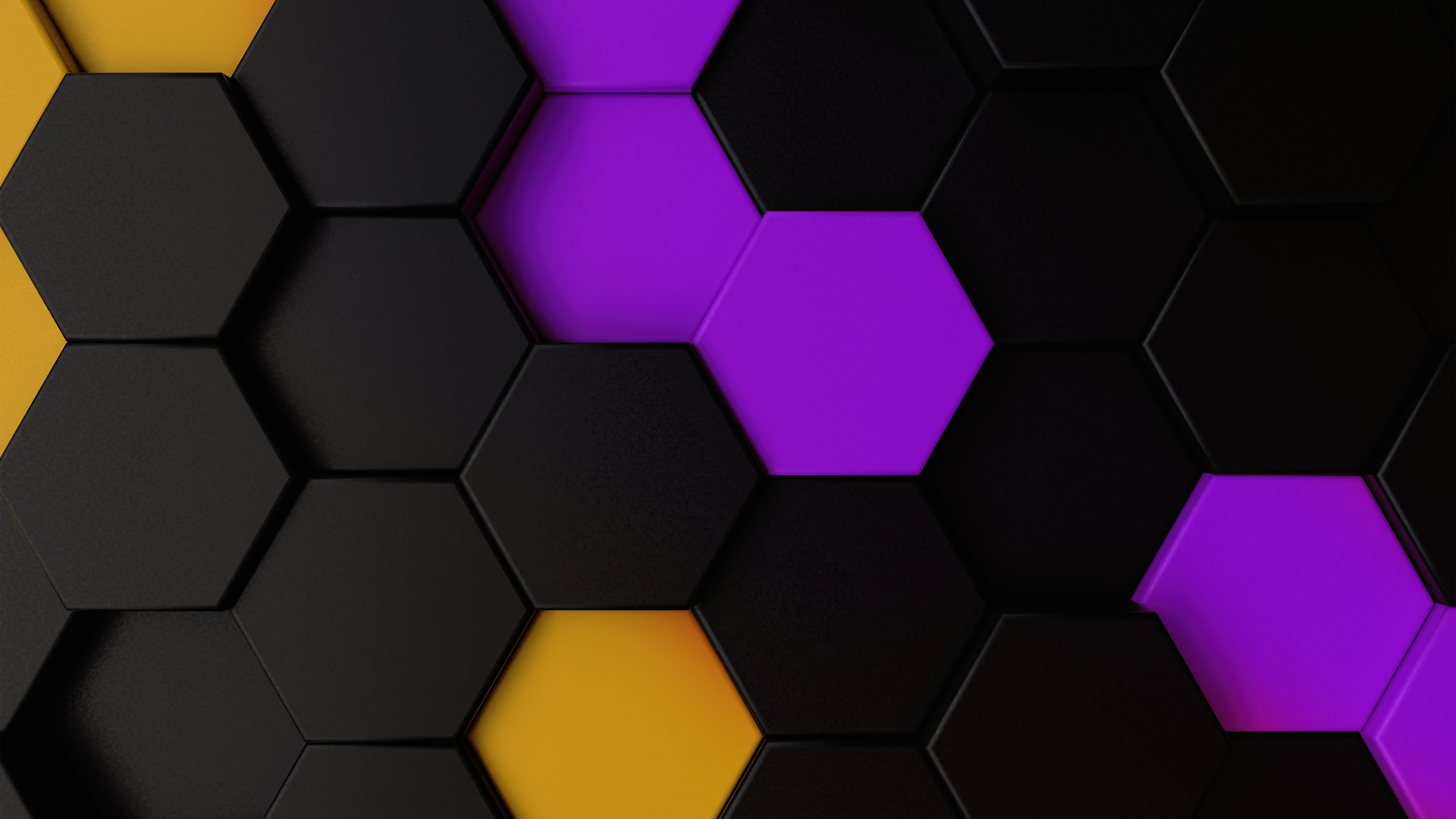 Abstract Hexagonal Pattern with Yellow and Purple Accents HD Wallpaper