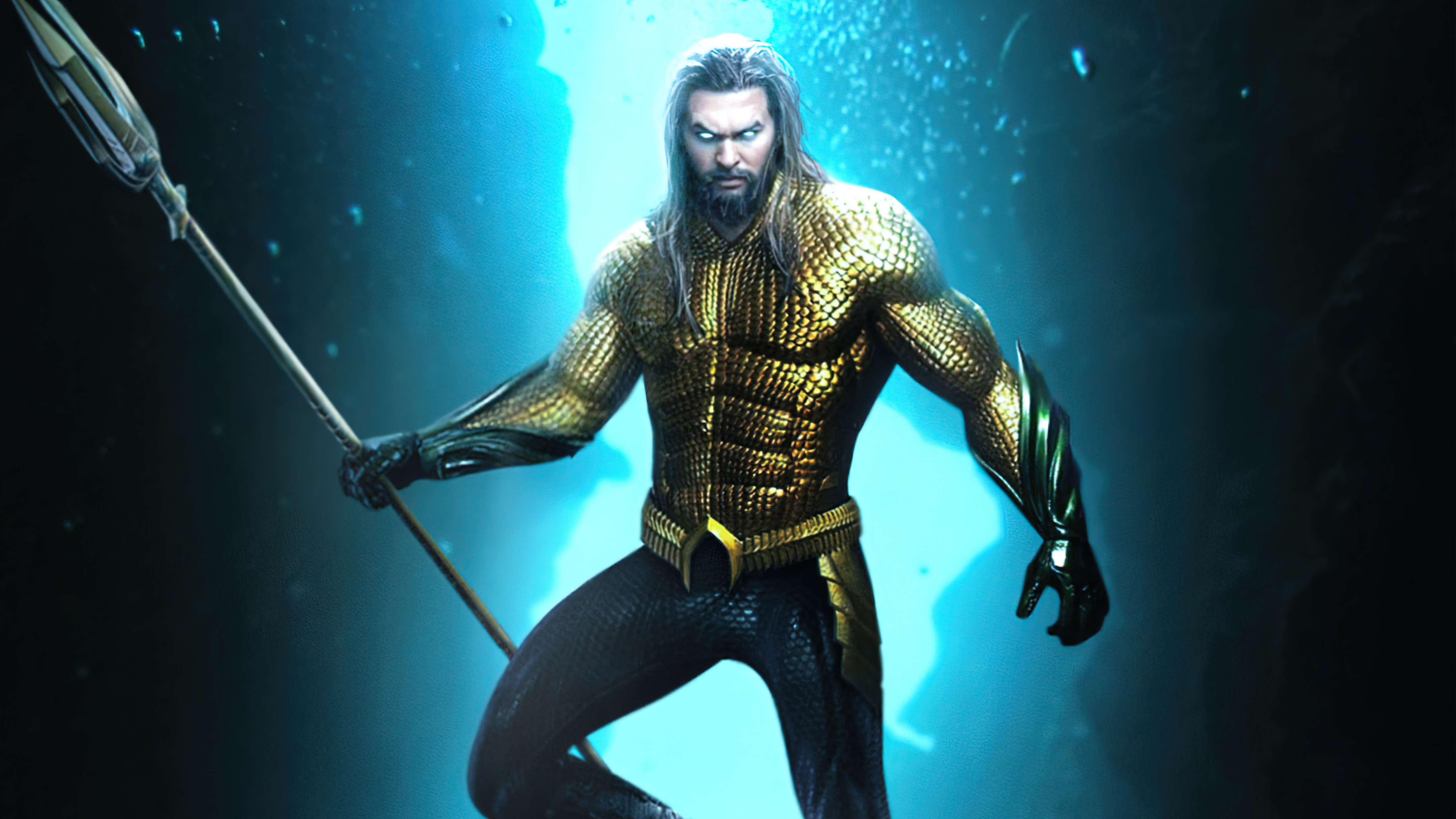 Aquaman holding a trident in the ocean HD Wallpaper