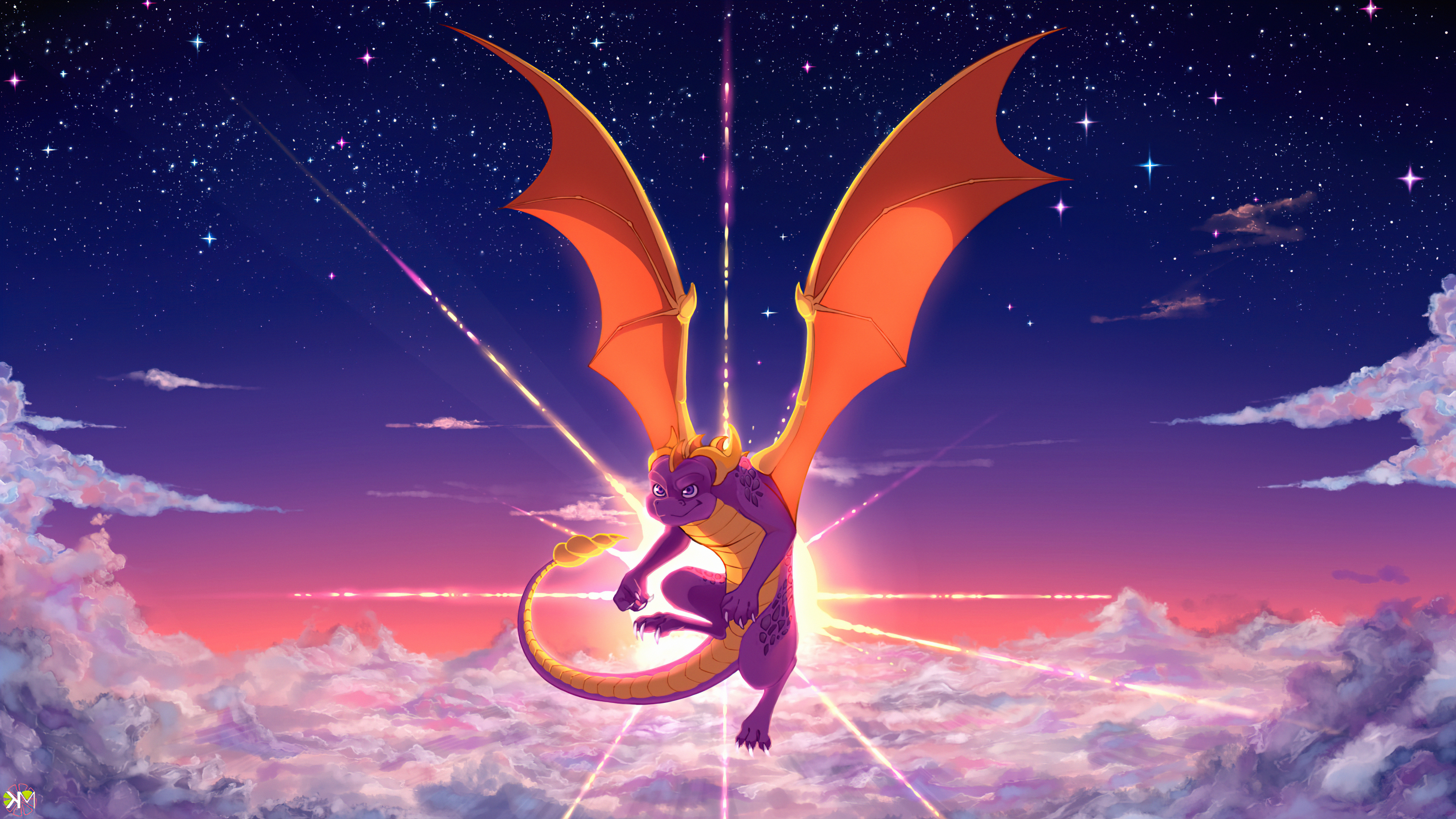 Spyro the Dragon flying in a starry sky HD Wallpaper
