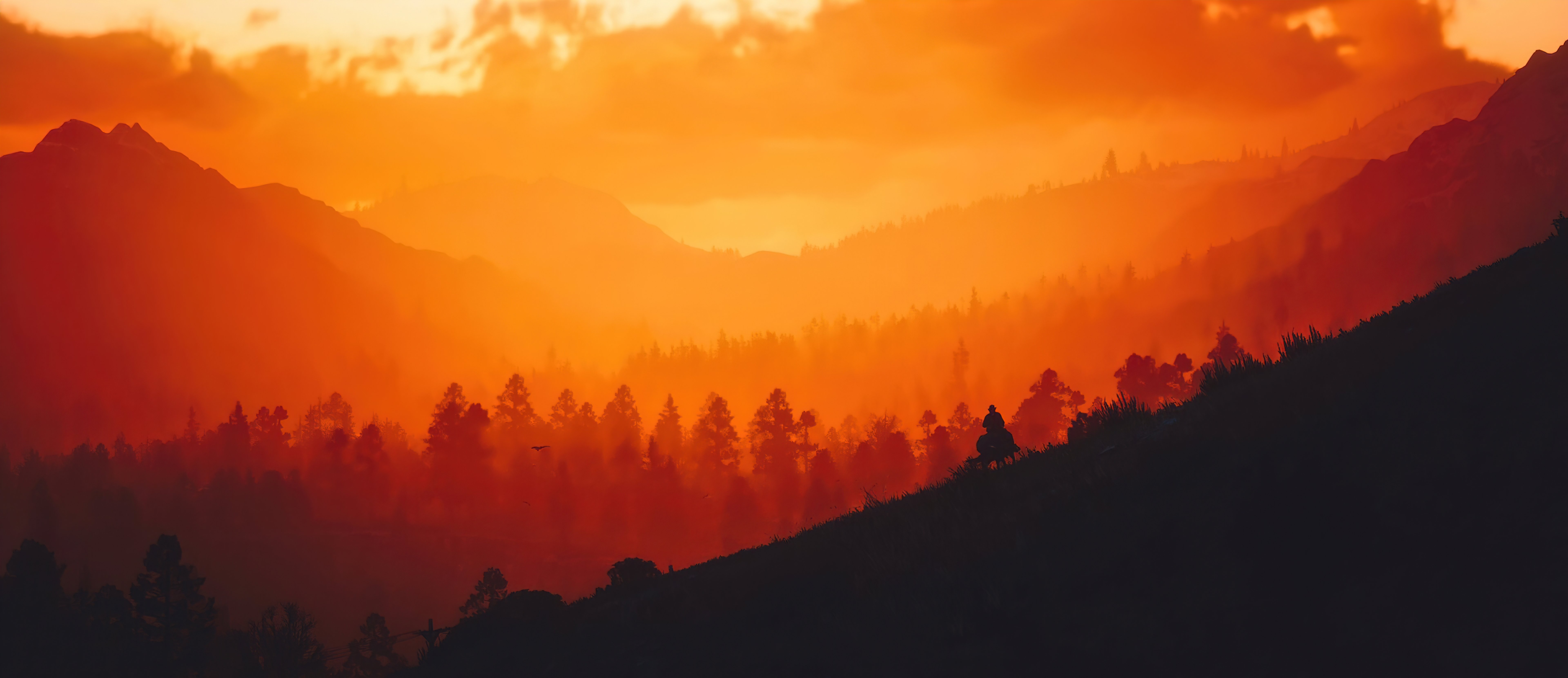 Red Dead Redemption 2 sunset mountain landscape HD Wallpaper
