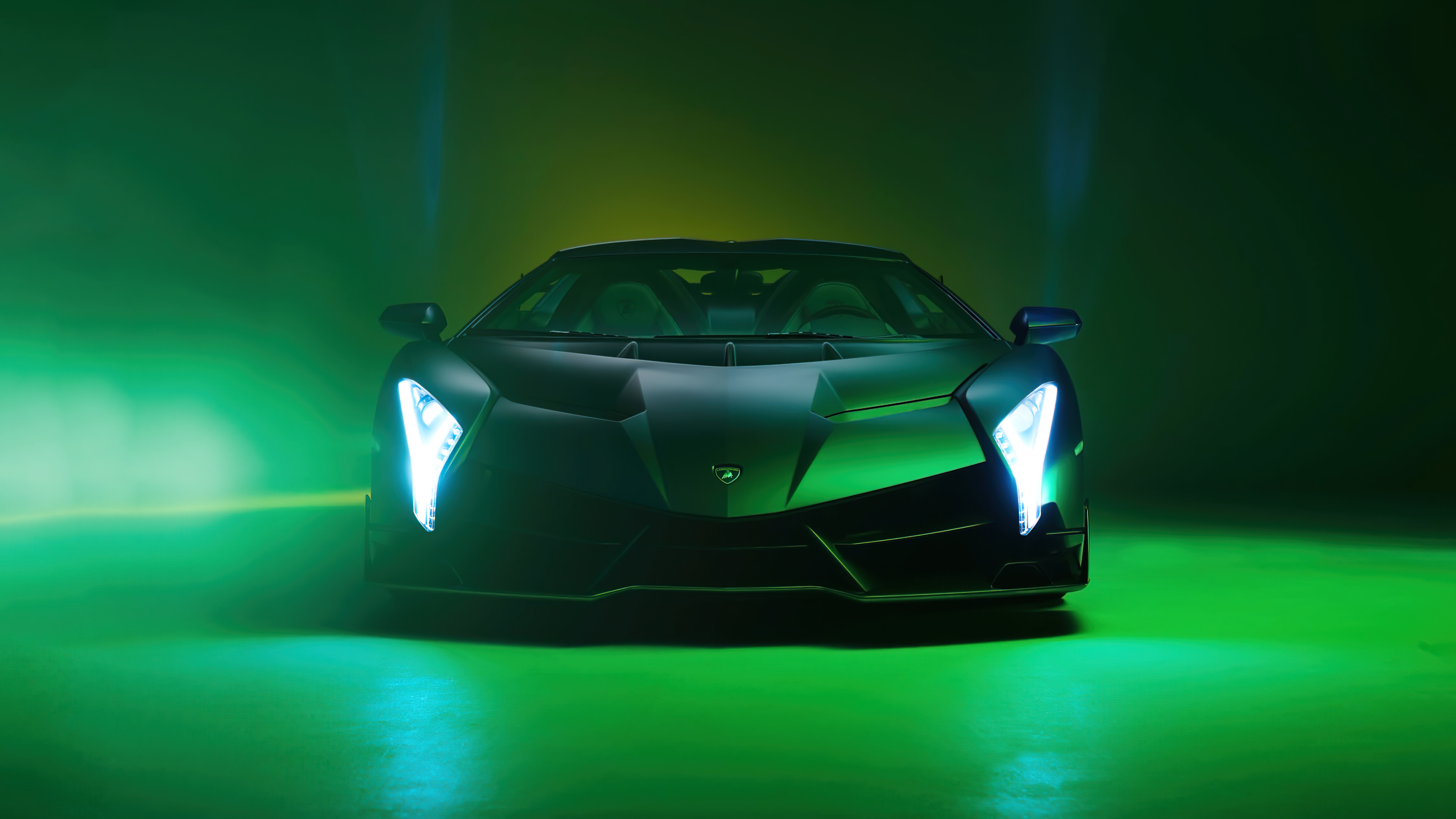 Lamborghini Veneno in green lighting HD Wallpaper
