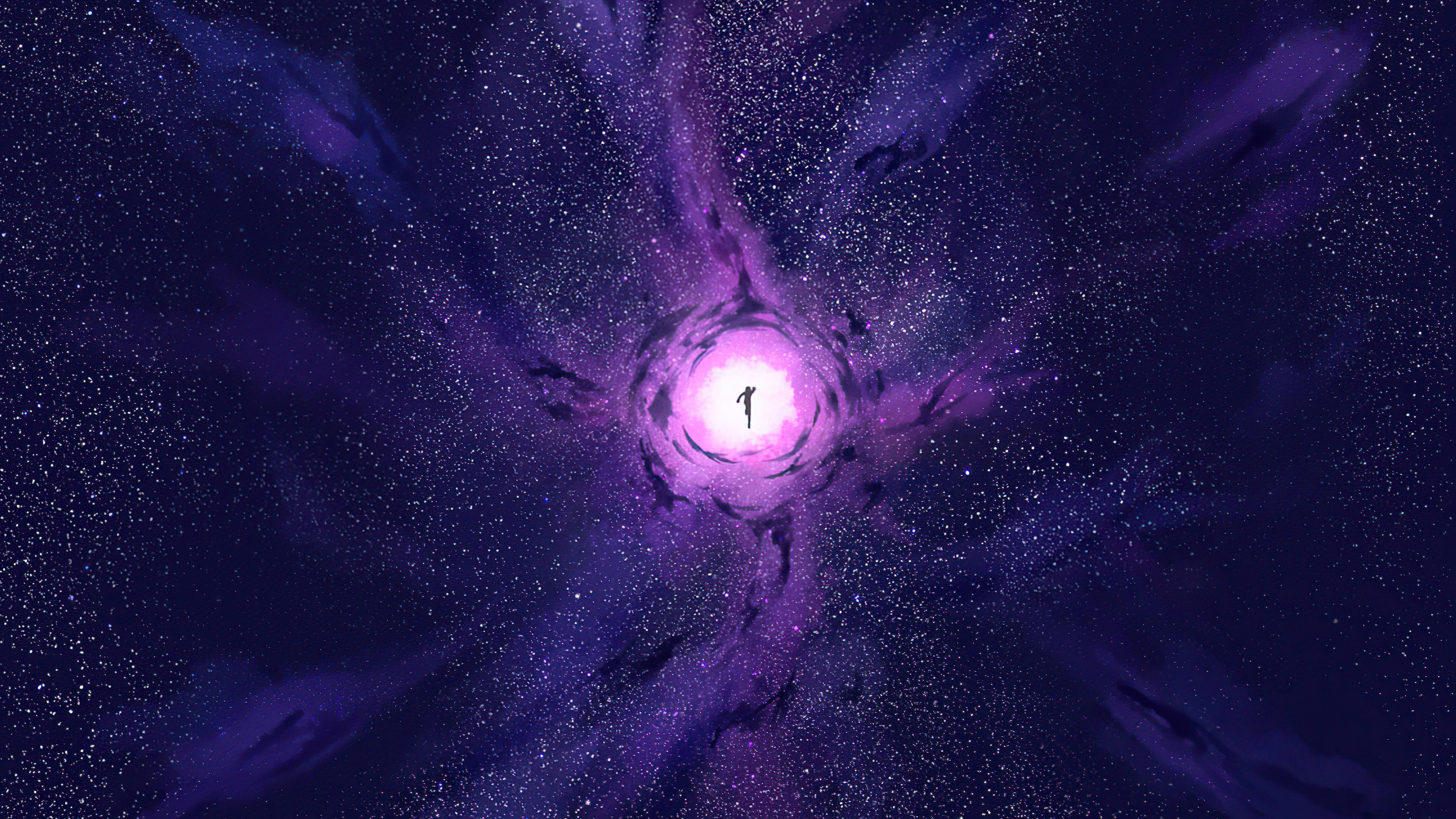 Silhouette in a cosmic vortex HD Wallpaper