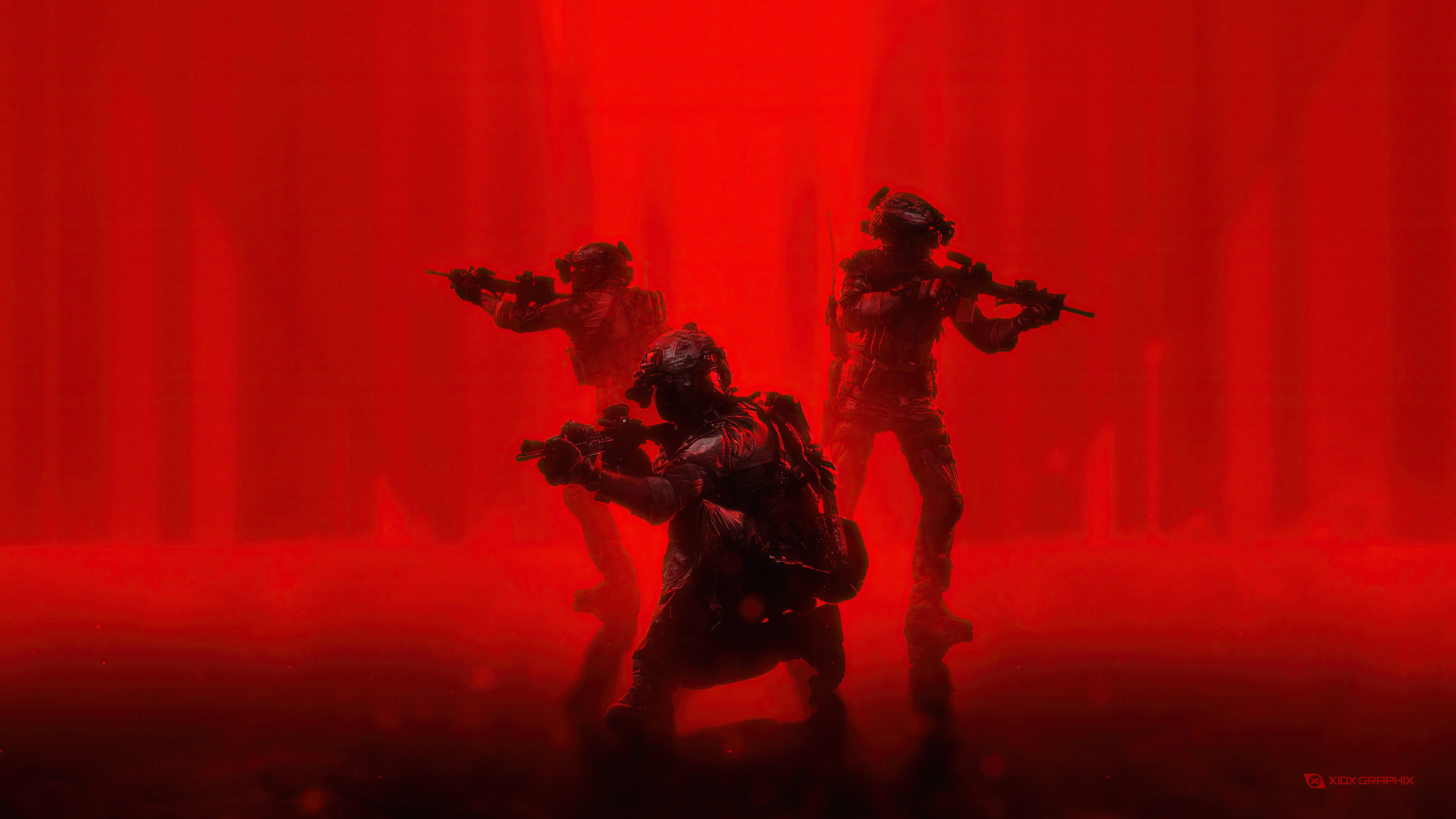 Three soldiers in red lighting HD Wallpaper