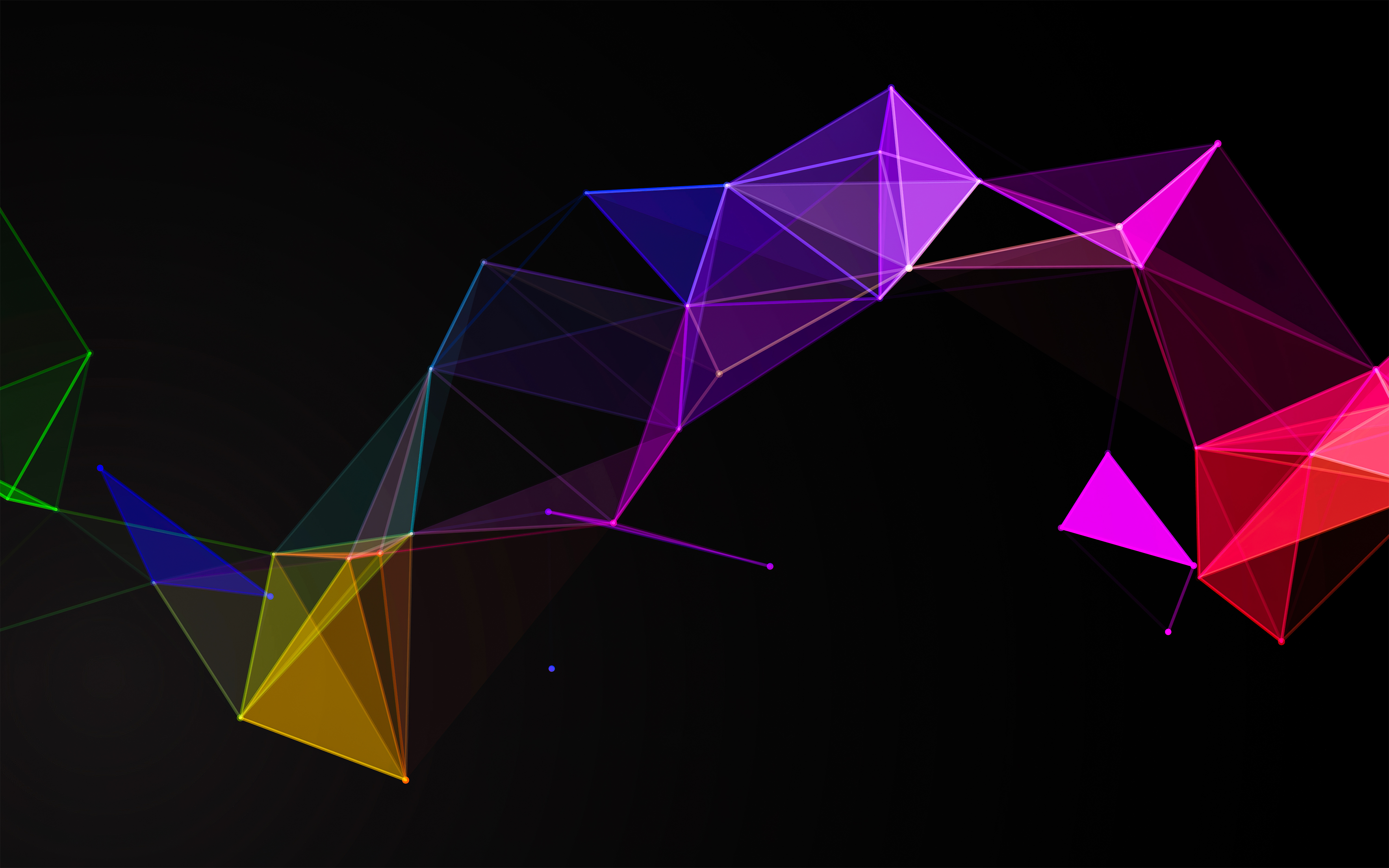 Abstract colorful digital art network on black background HD Wallpaper