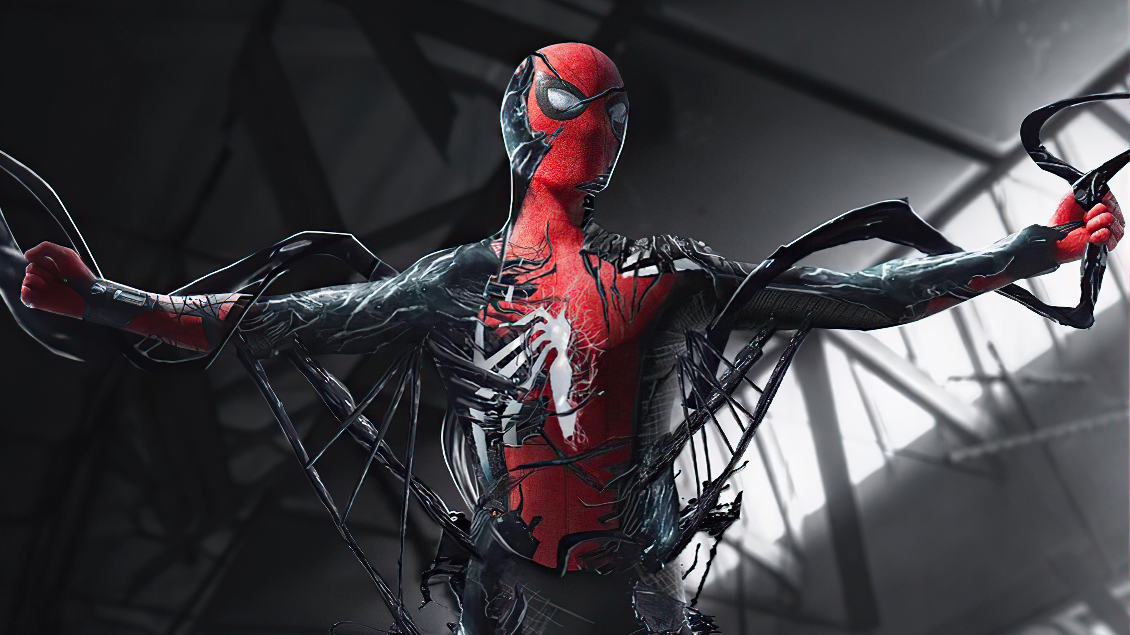 Spider-Man with Venom Symbiote Artwork HD Wallpaper