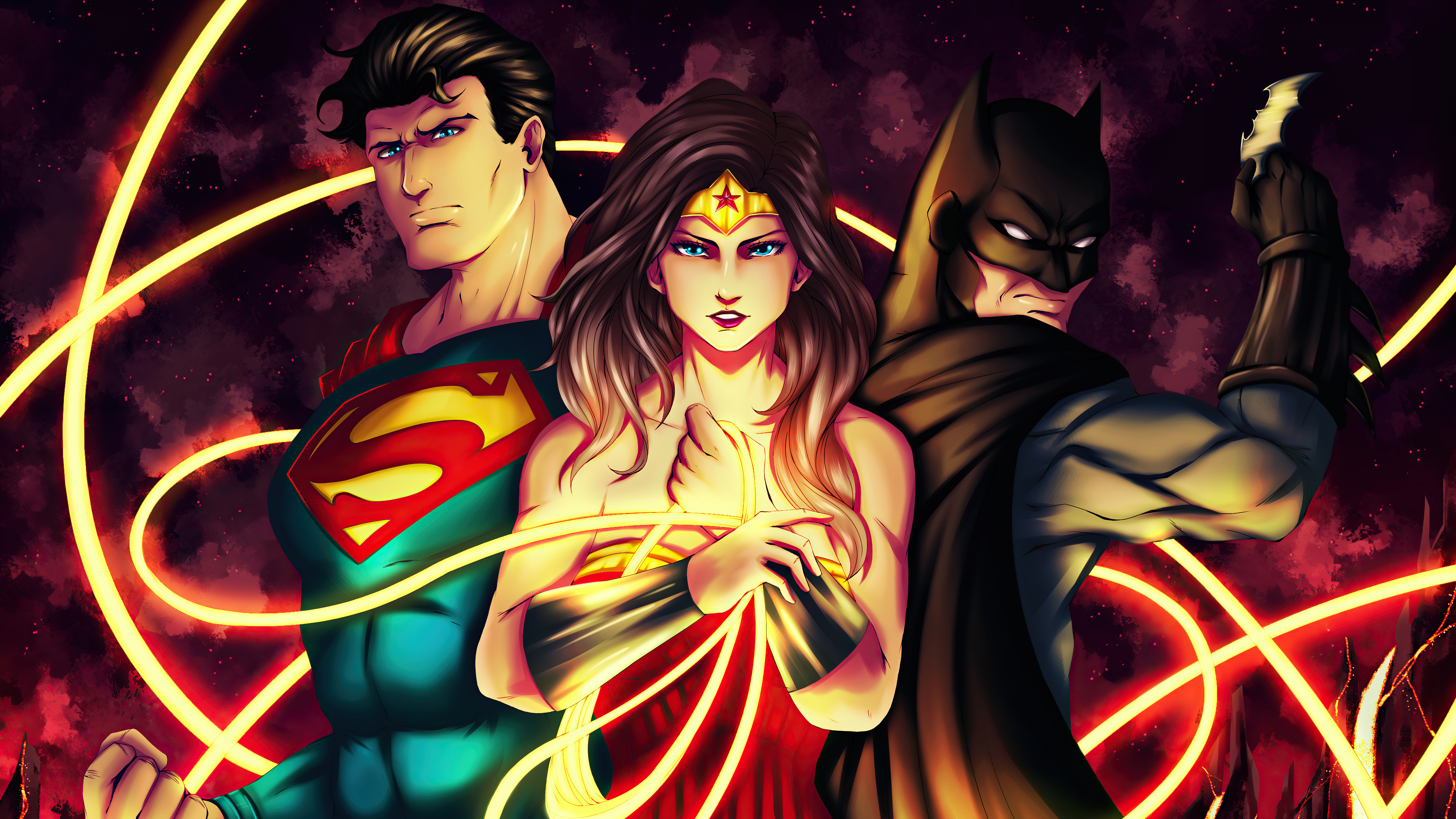 Superman, Wonder Woman, and Batman artwork HD Wallpaper