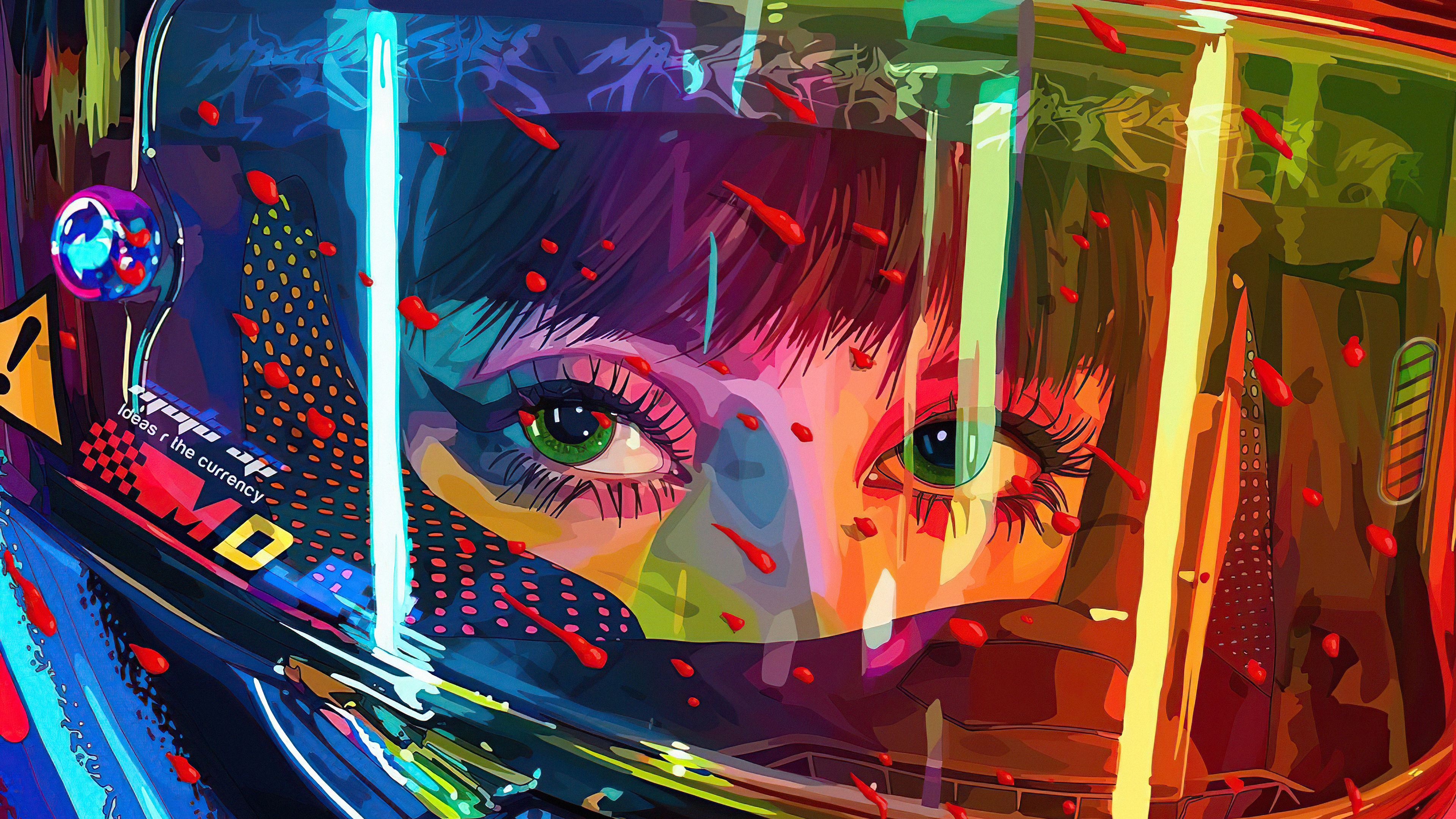 Cyberpunk artwork of a person in a helmet HD Wallpaper