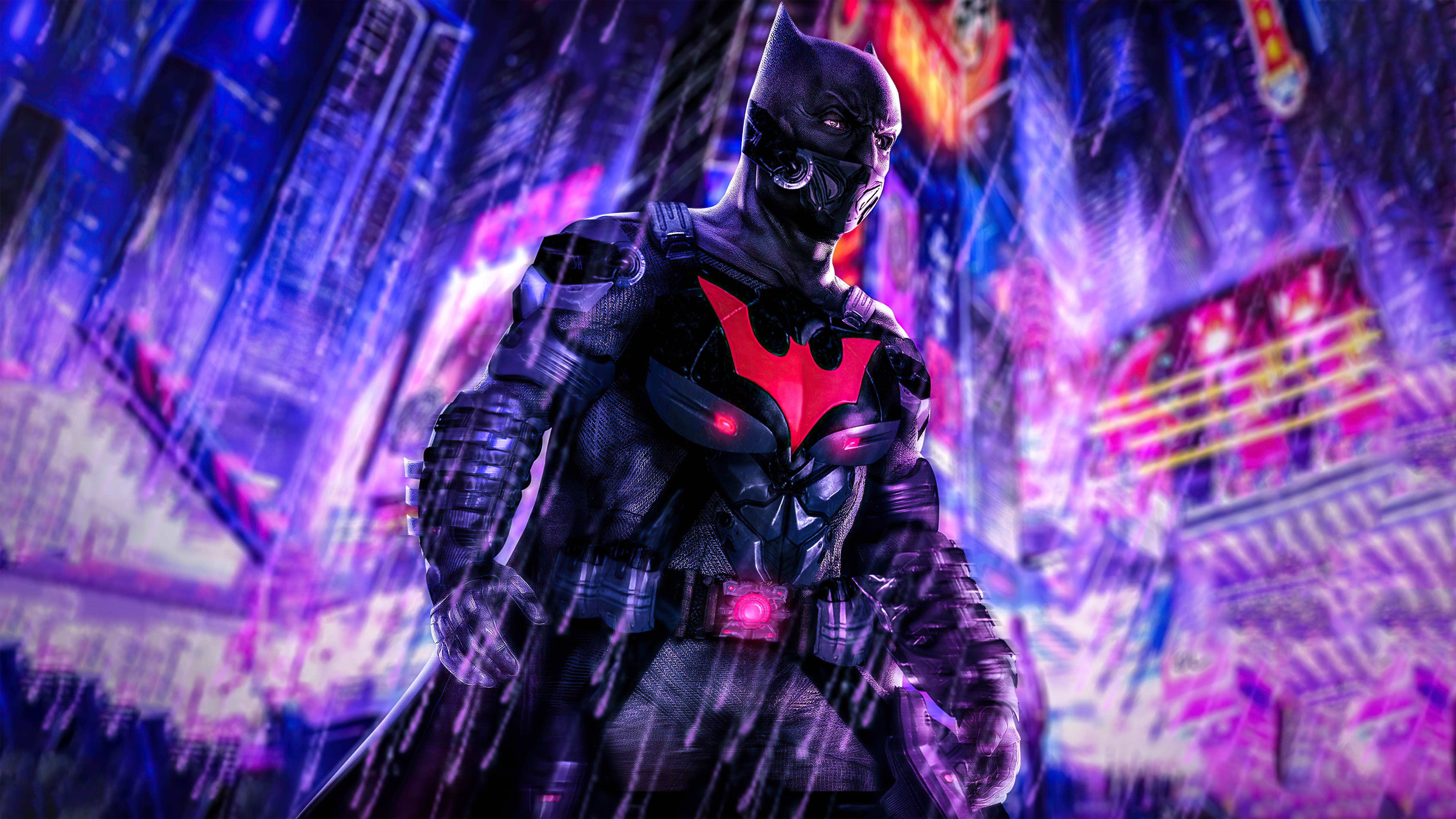 Batman Beyond in a futuristic city HD Wallpaper