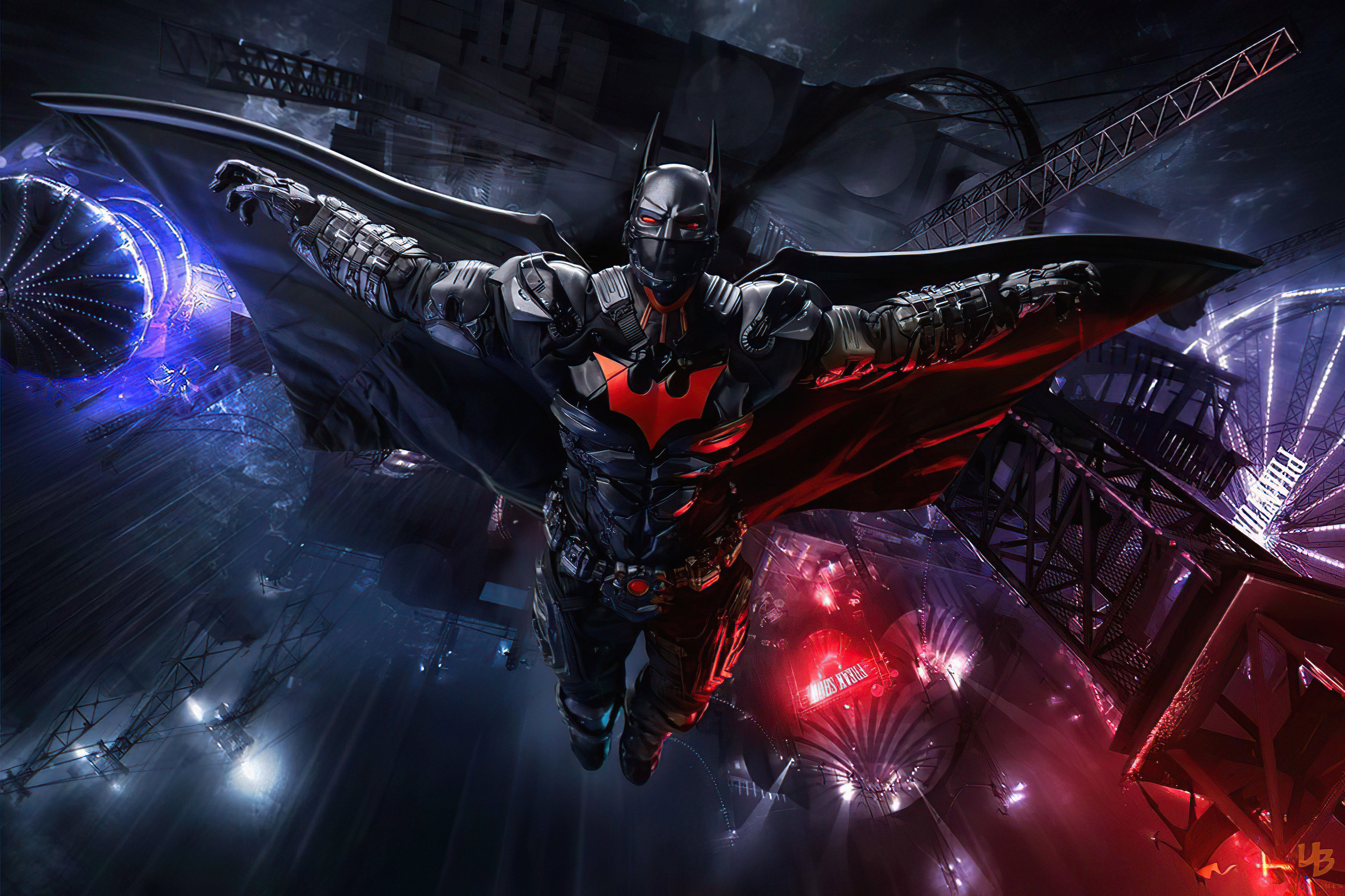 Batman flying over a city at night HD Wallpaper