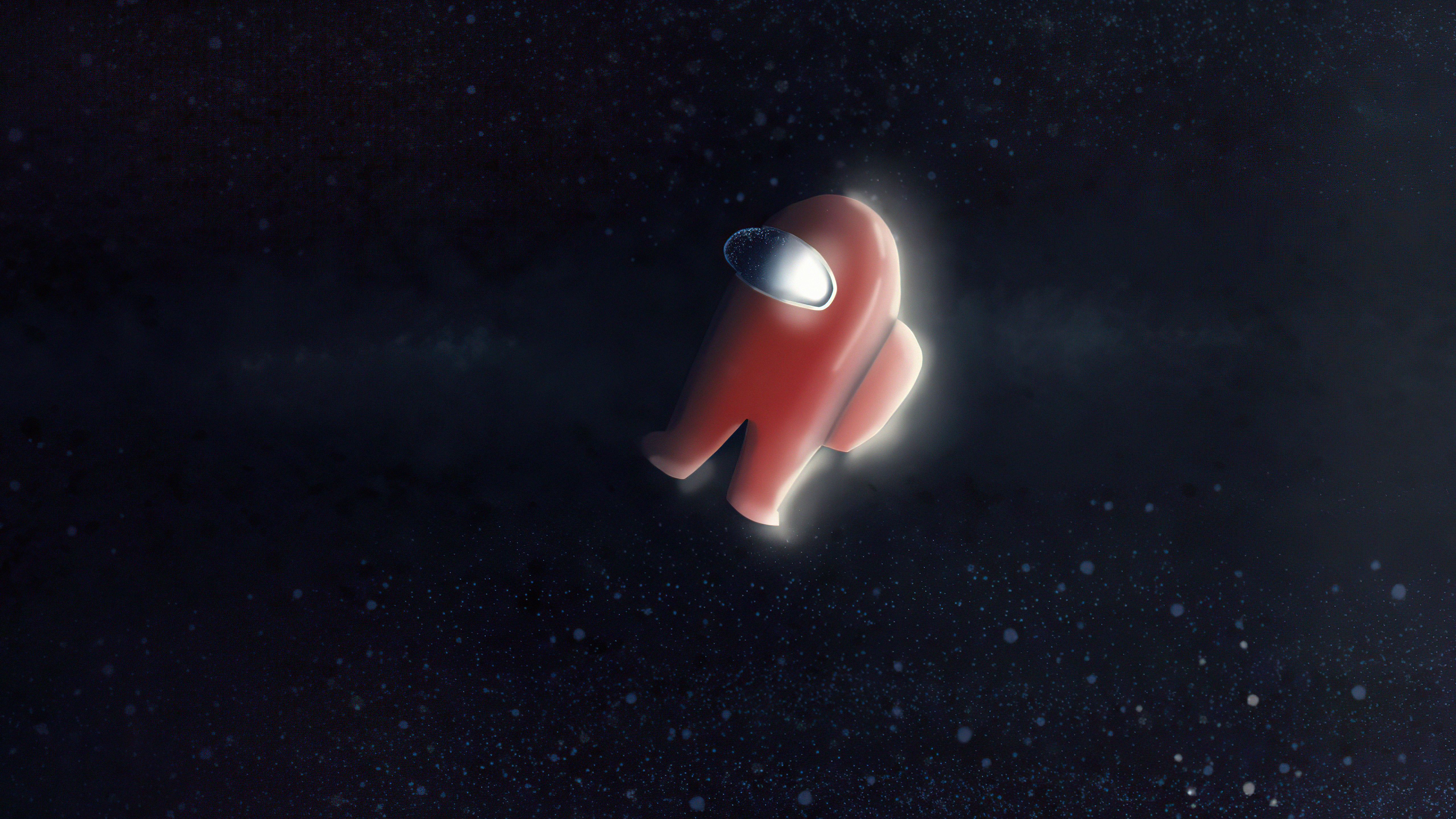 Red Among Us character floating in space HD Wallpaper