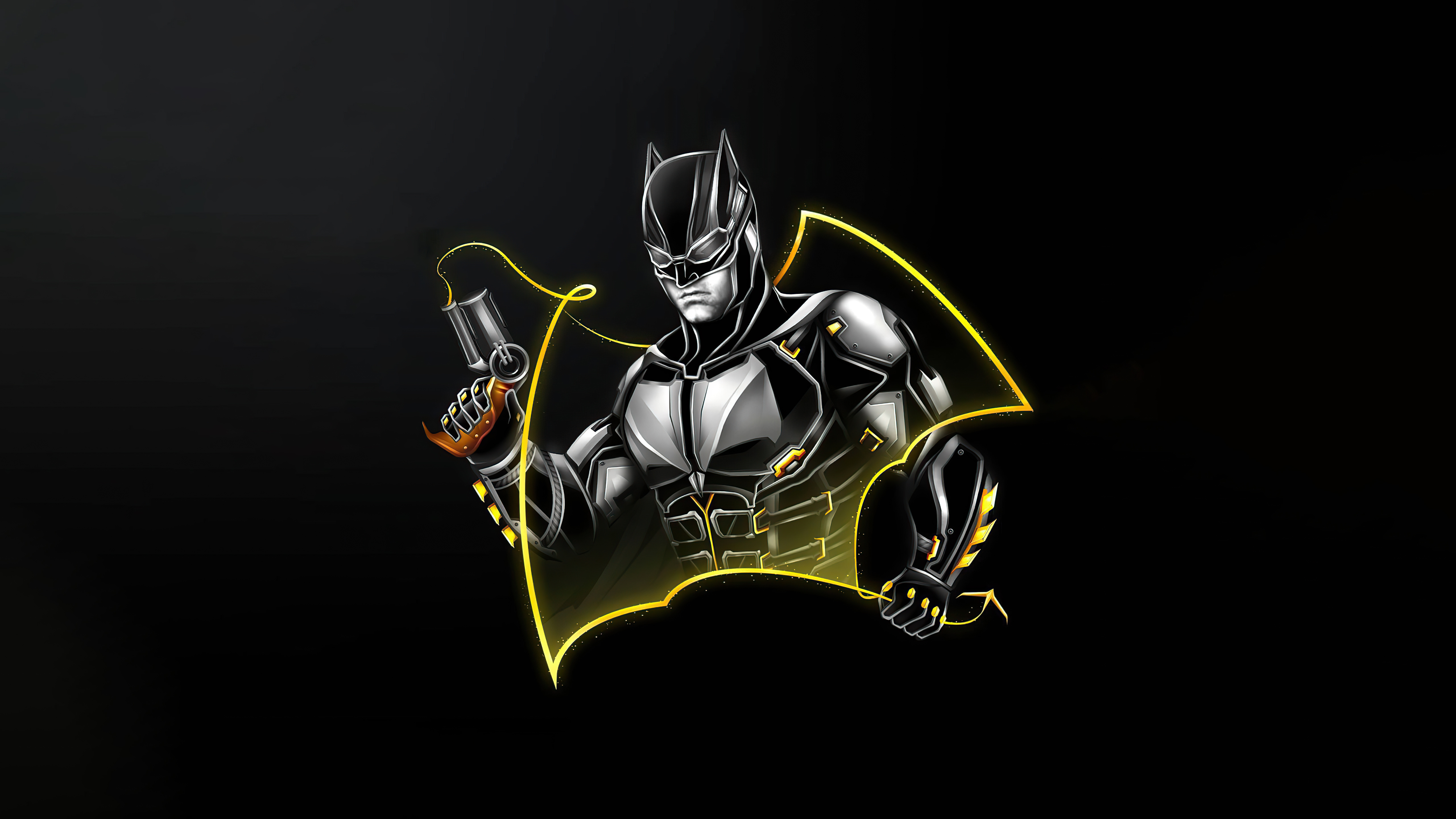 Batman with a gun and yellow cape HD Wallpaper
