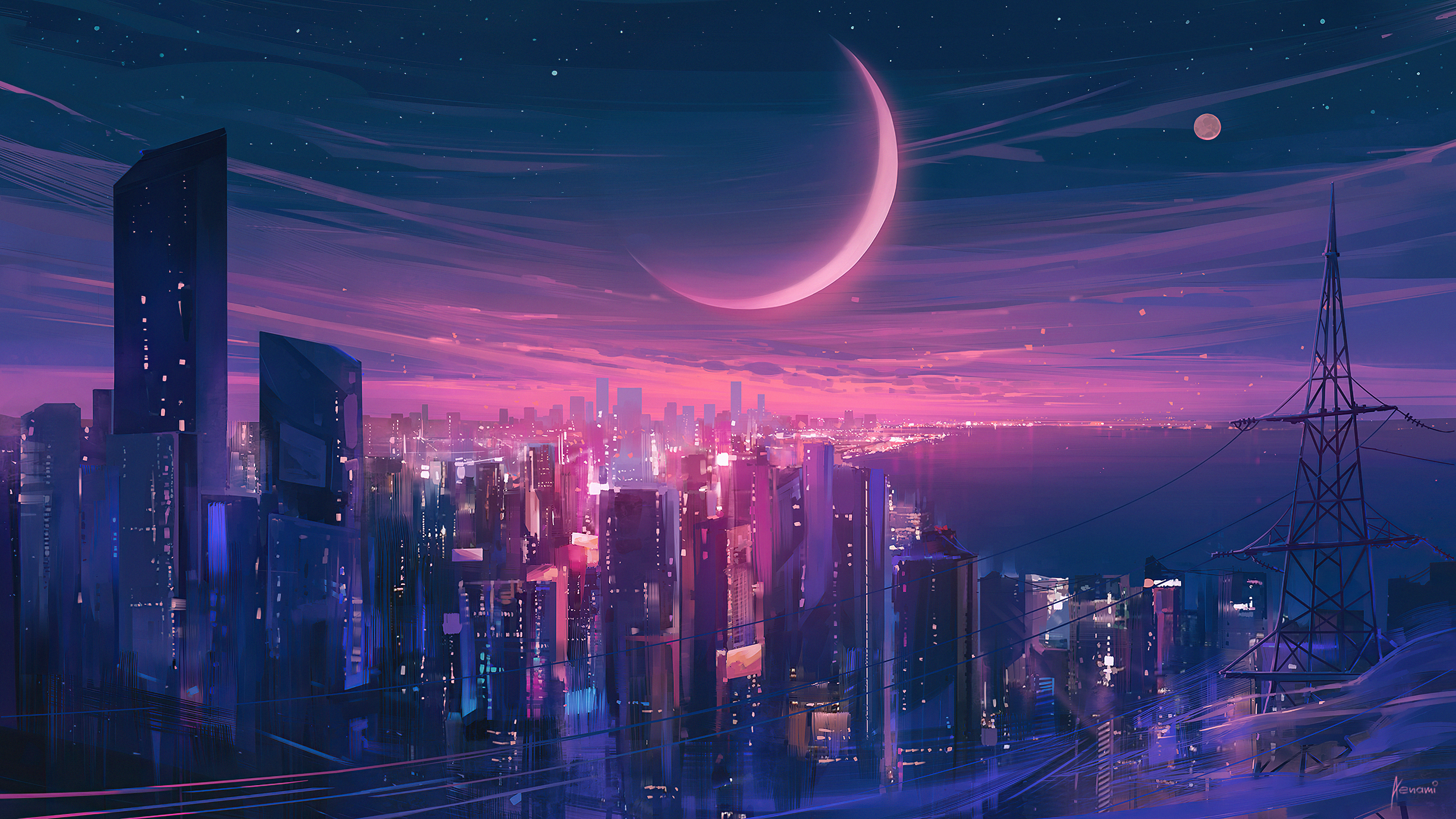Synthwave Digital Art Cityscape at Night HD Wallpaper