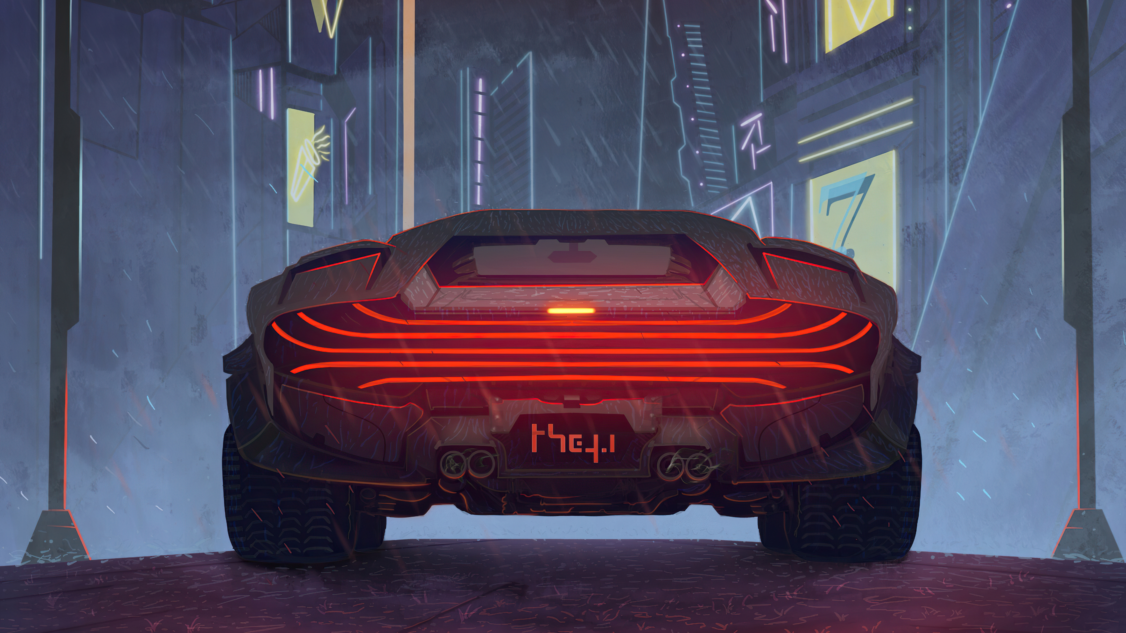 Cyberpunk 2077 car rear view 4K HD Wallpaper