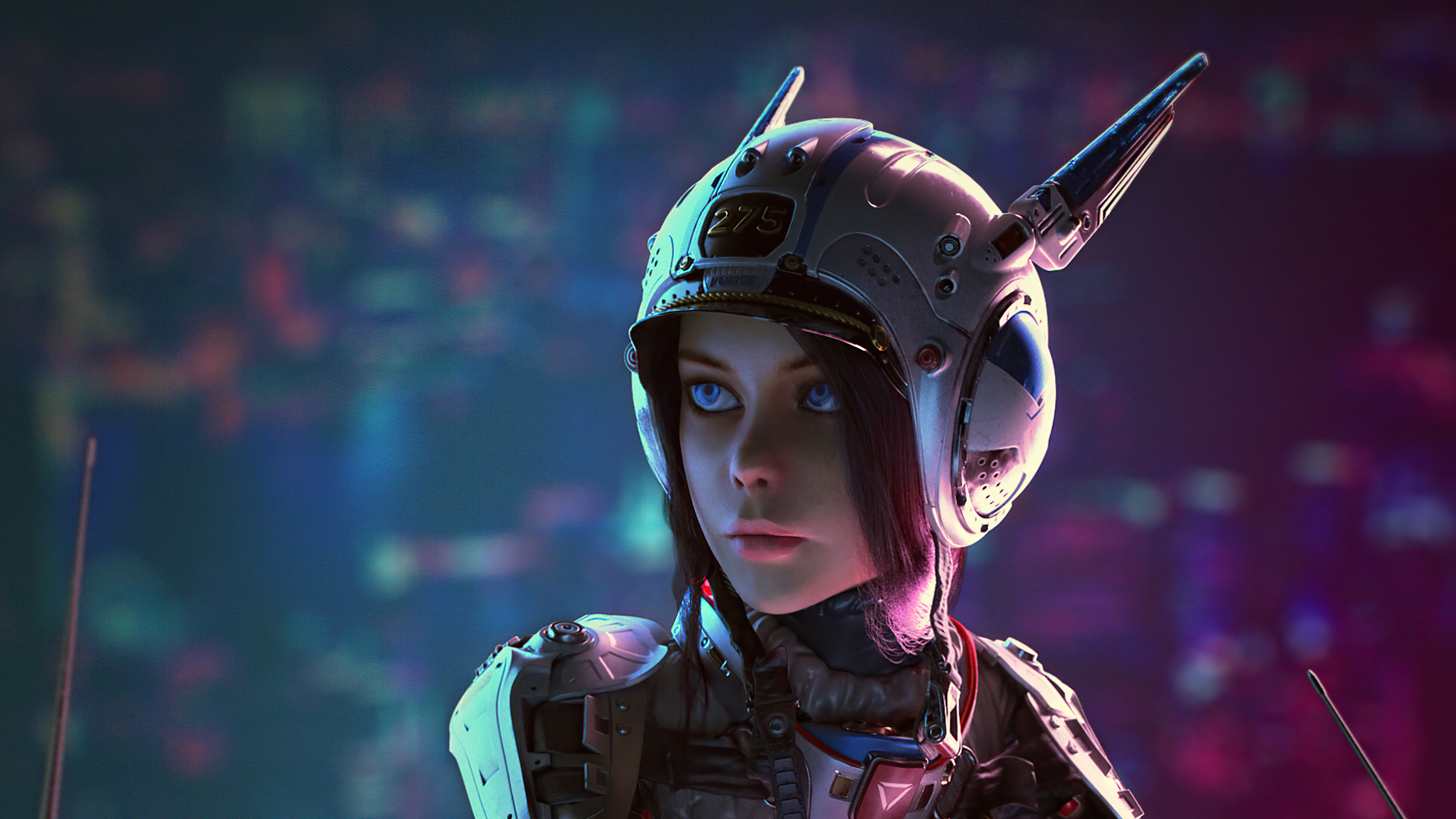 Sci-fi artwork of a woman in a helmet HD Wallpaper