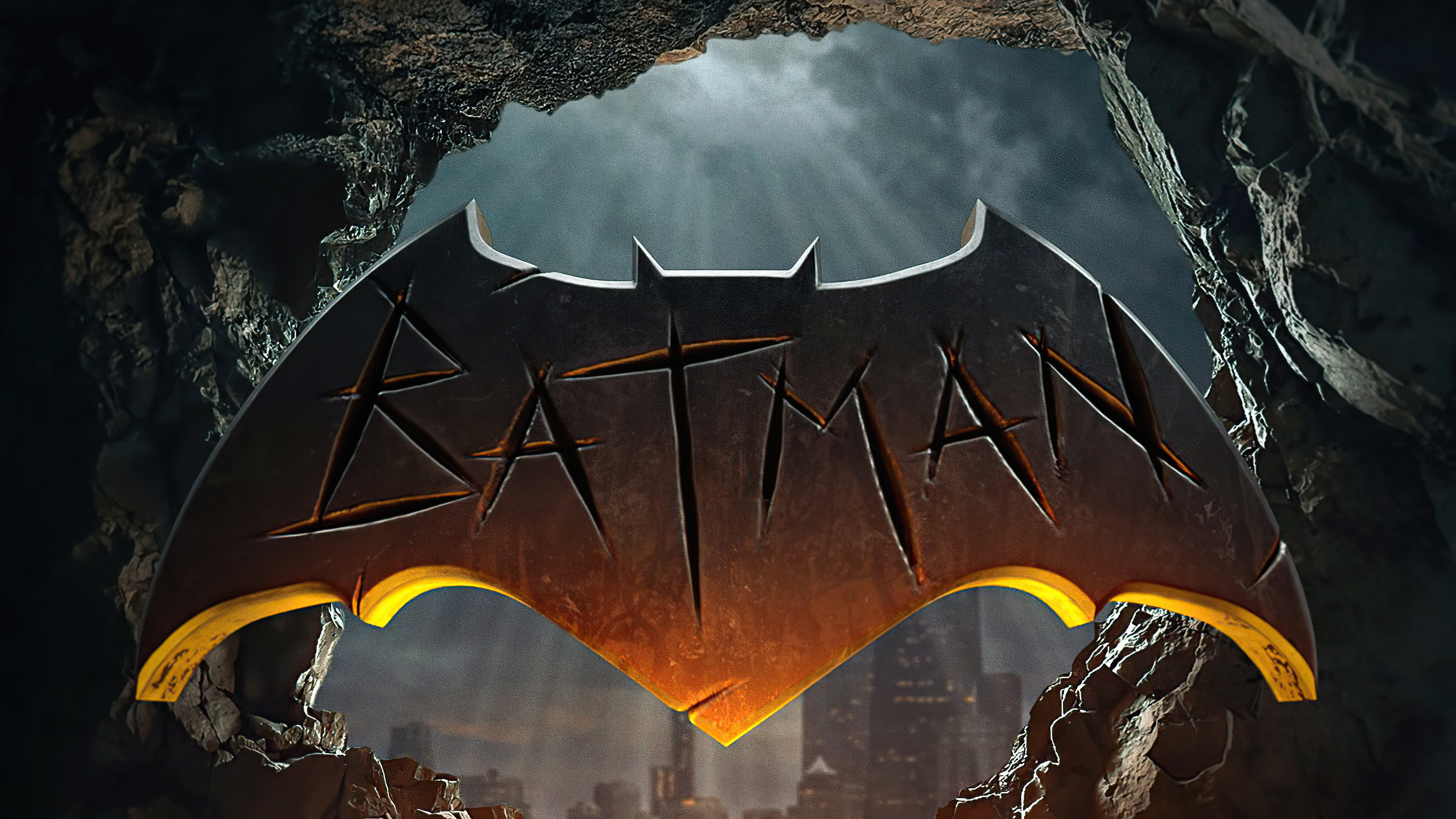 The Batman logo in a cave HD Wallpaper