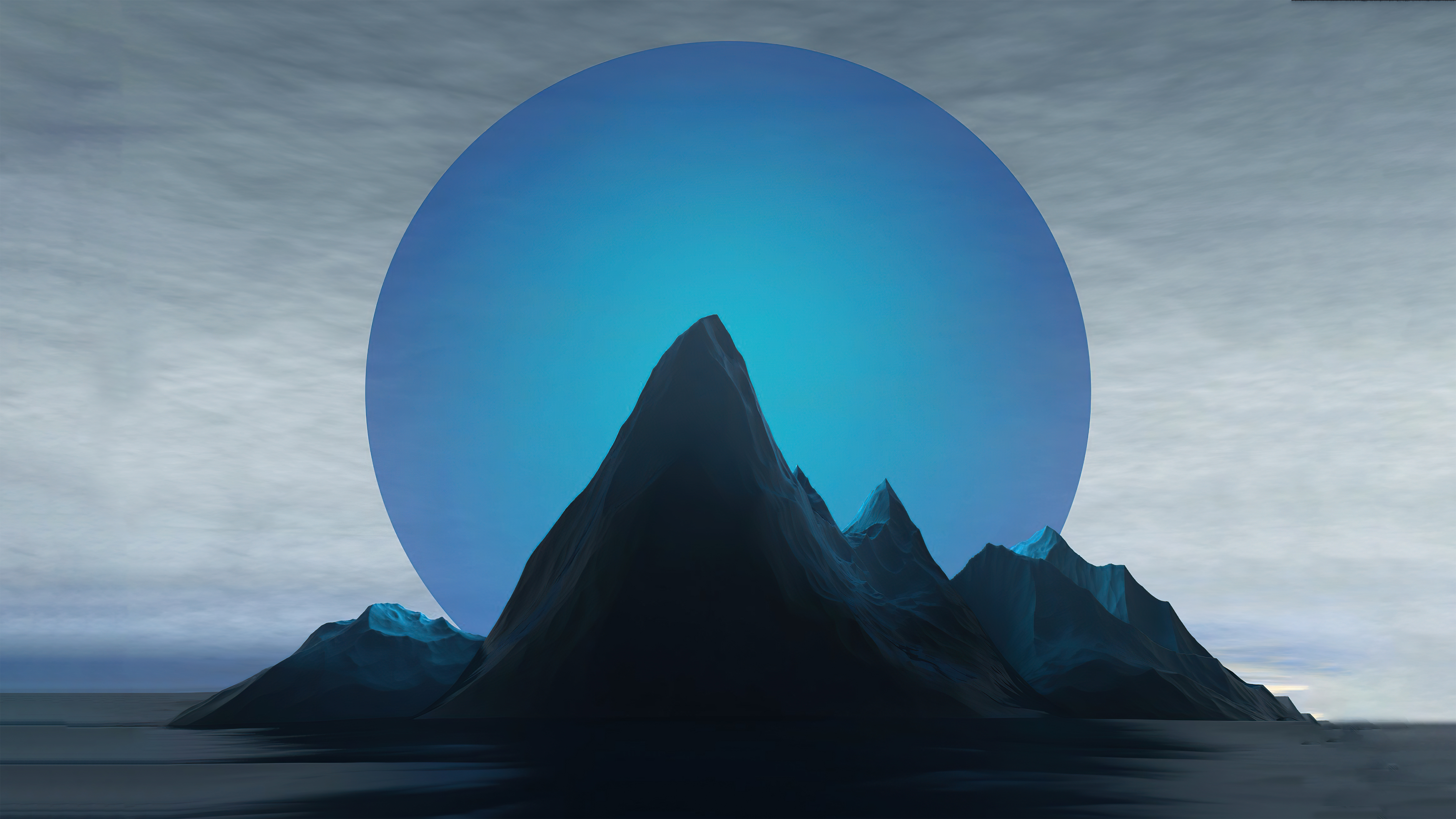 Digital art of a planet with mountains and a blue circle HD Wallpaper