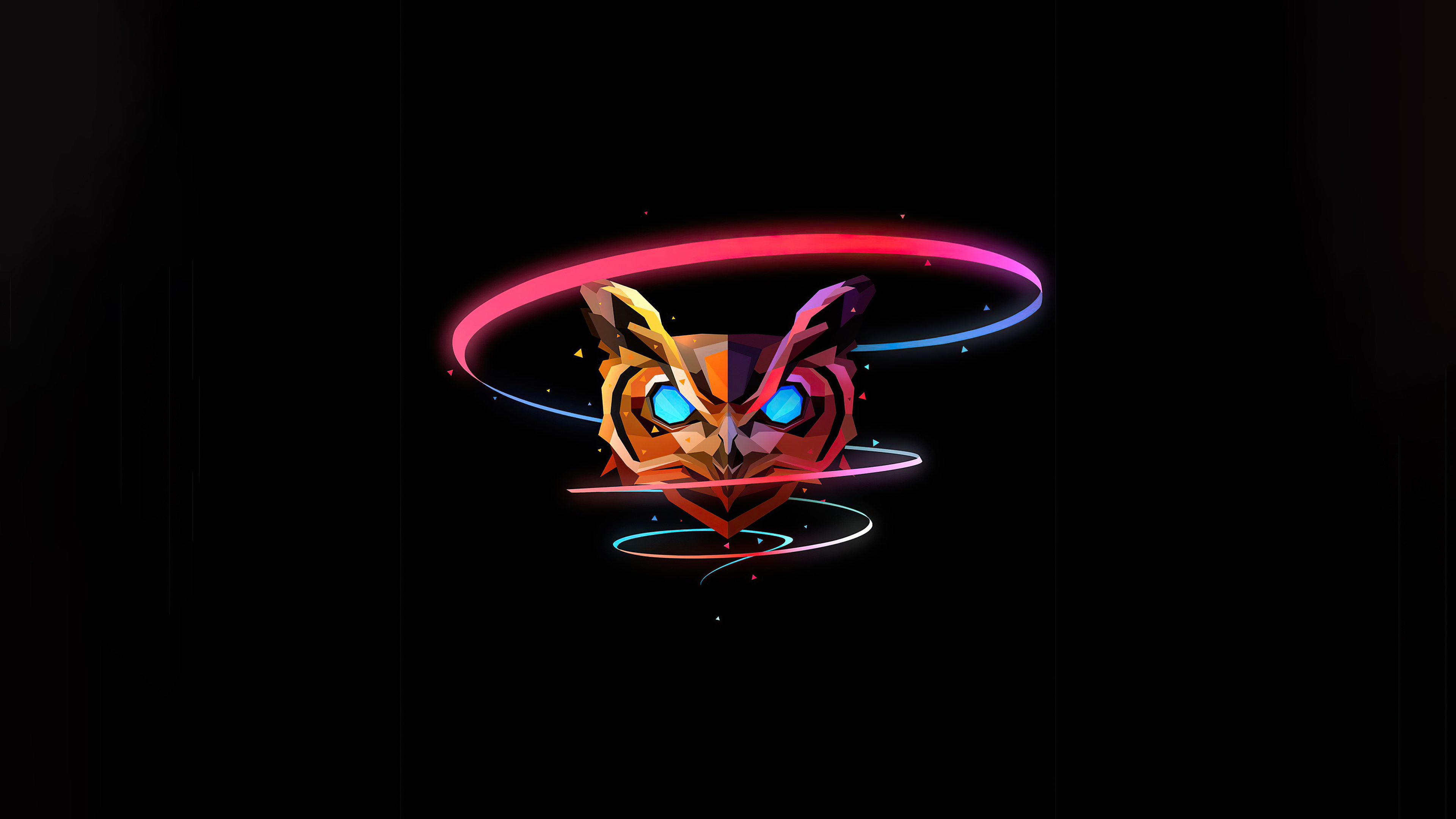 Minimalist faceted owl artwork with colorful light trails HD Wallpaper