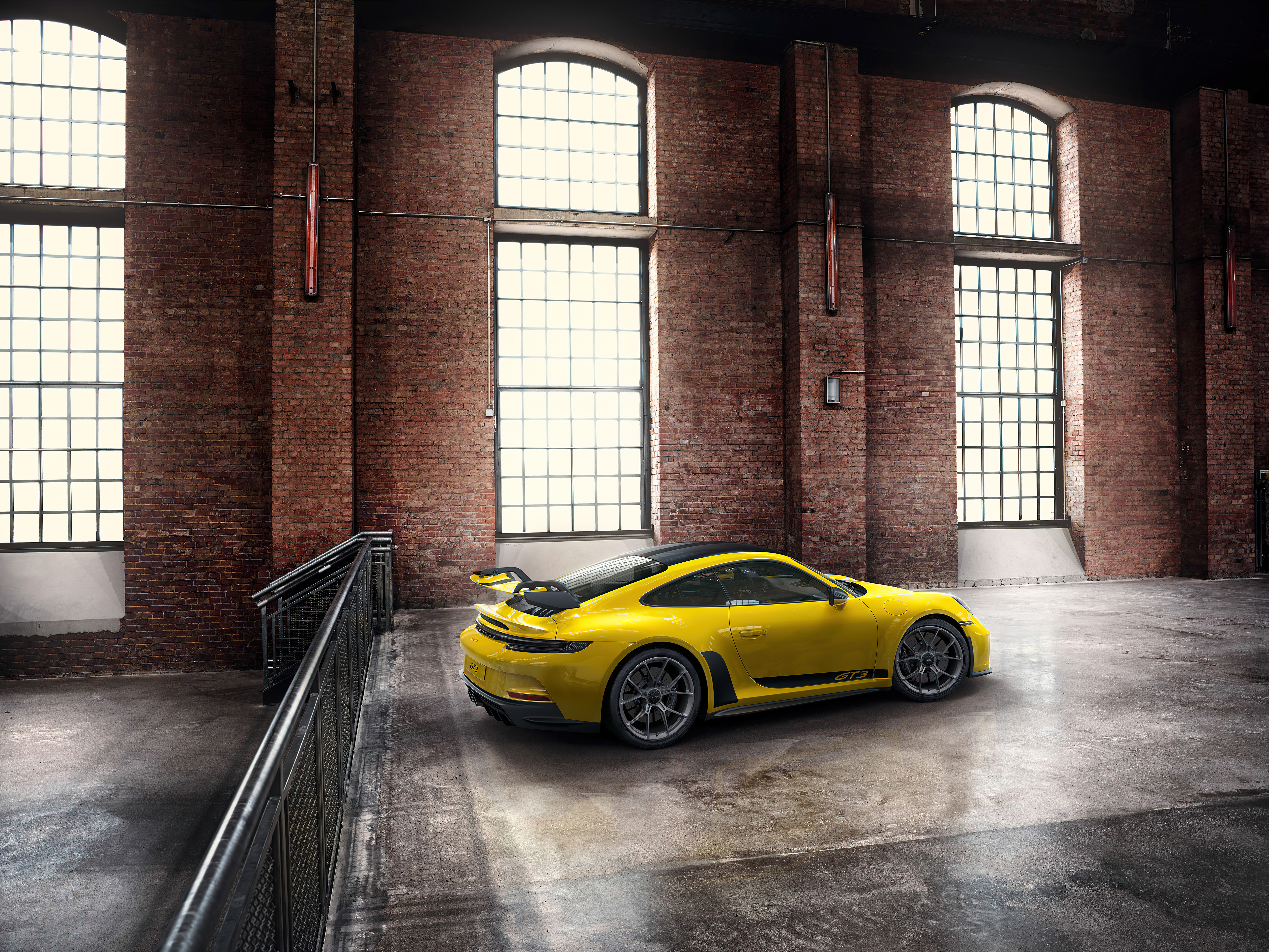 Yellow Porsche 911 GT3 R in industrial building HD Wallpaper