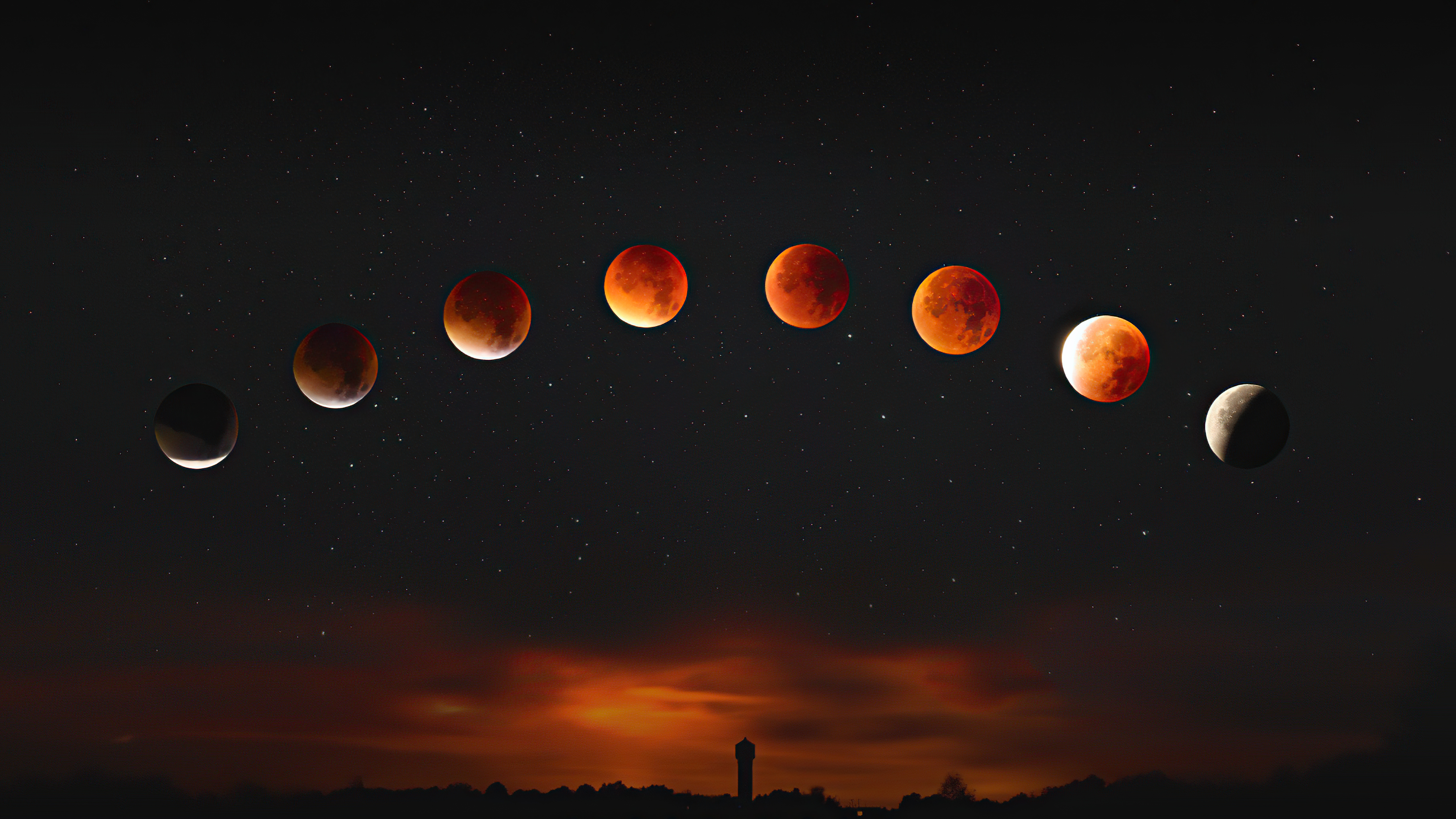 Lunar Eclipse Sequence Artwork HD Wallpaper