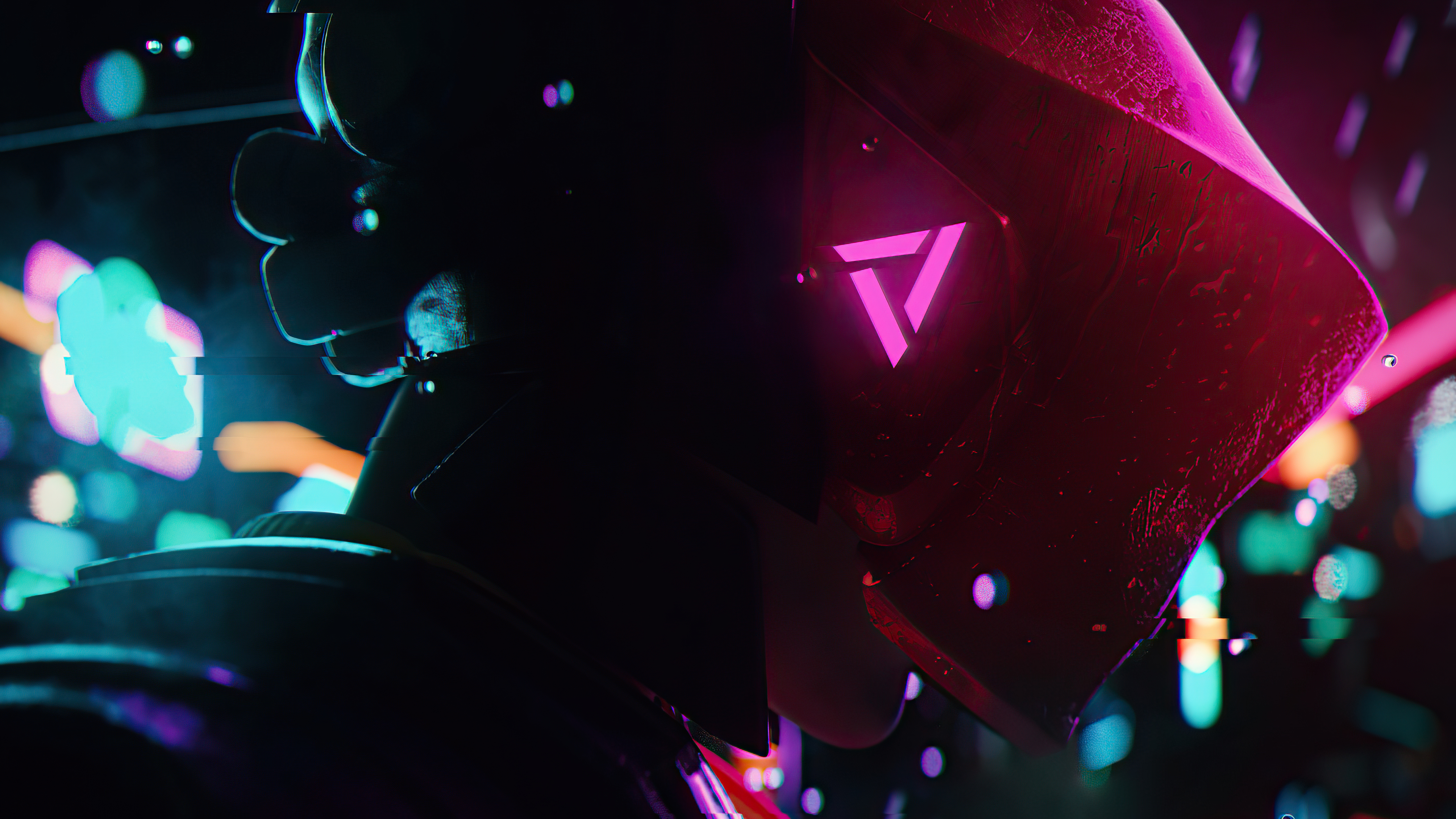 Cyberpunk warrior in neon rain HD Wallpaper