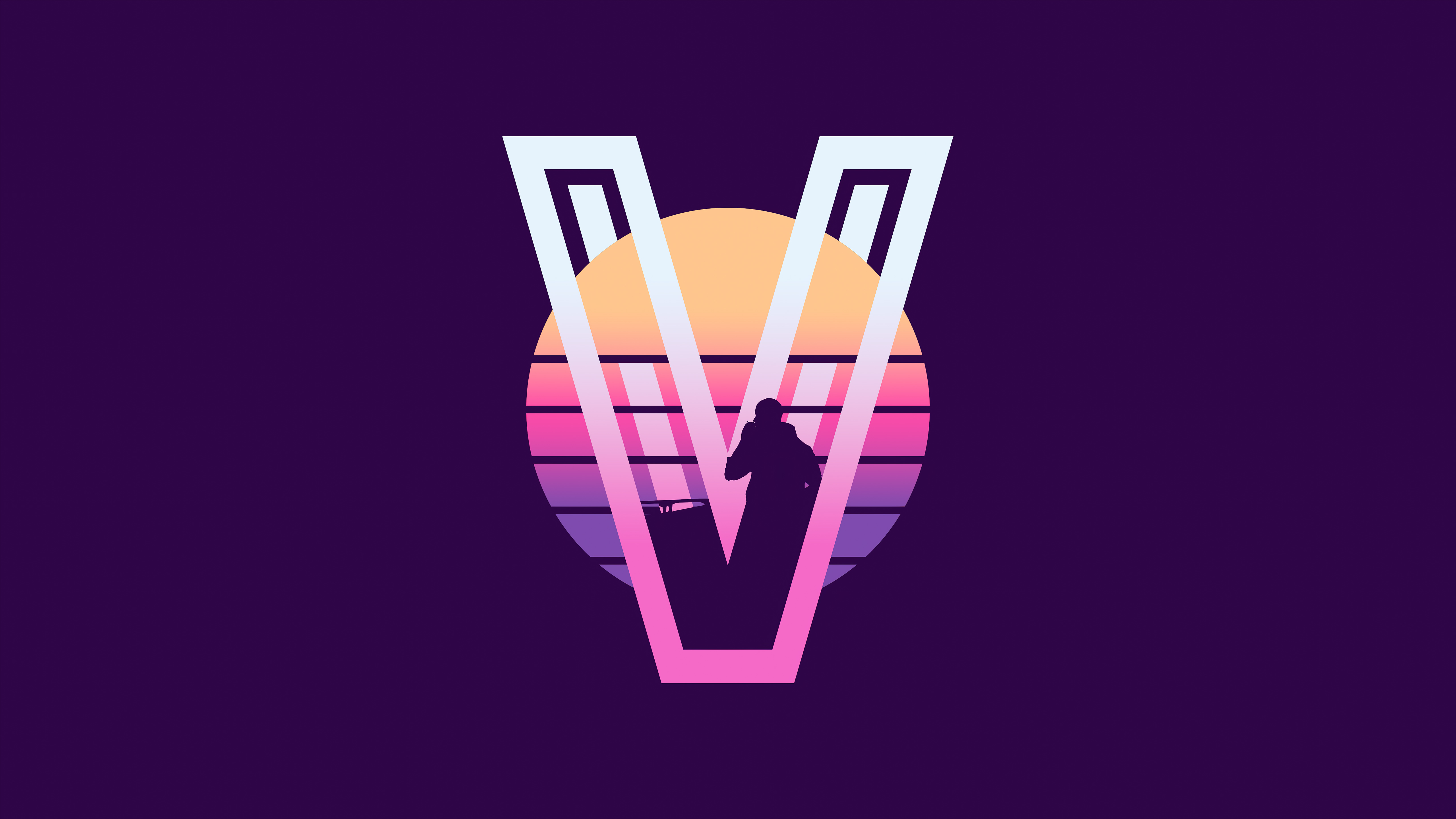 V logo with retro sunset and silhouette HD Wallpaper