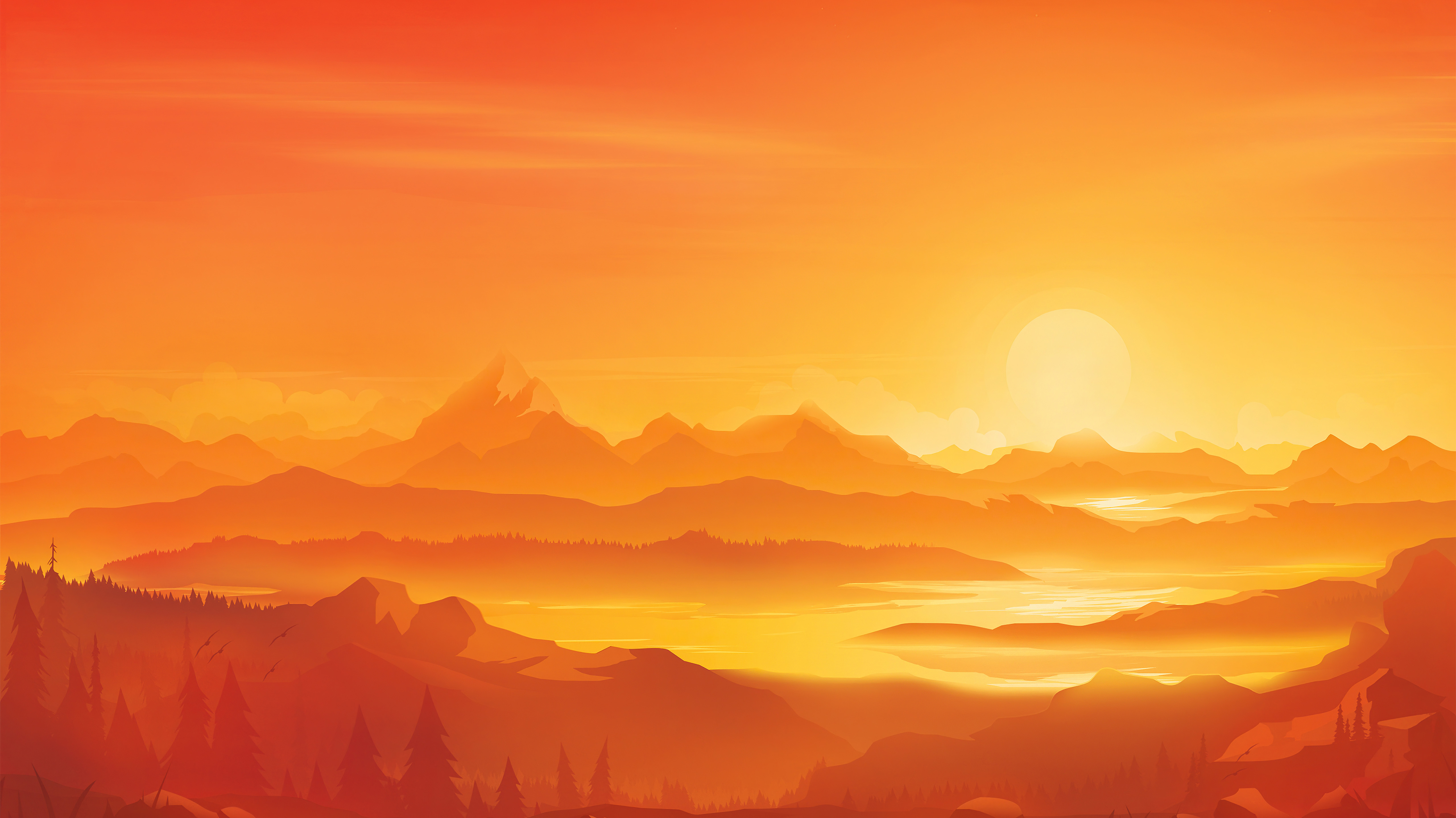 Minimalist mountain landscape at sunrise 4K HD Wallpaper